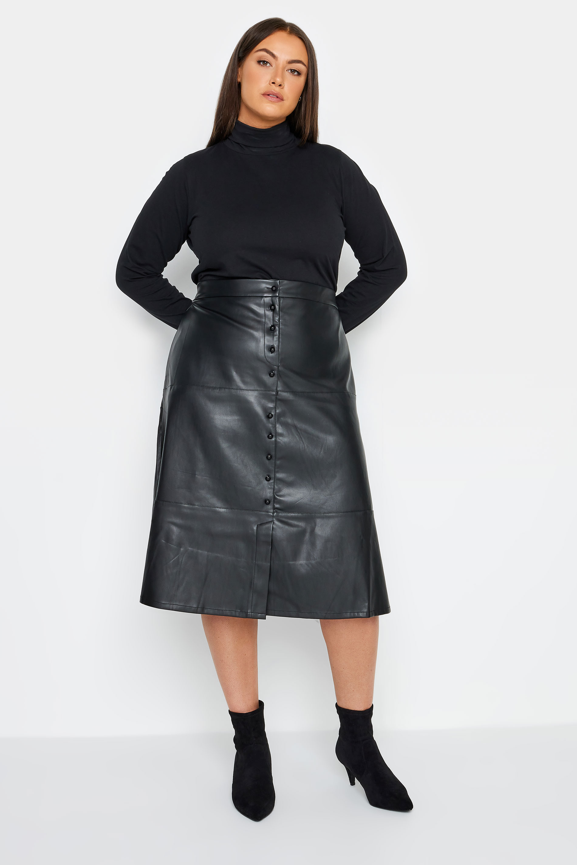 City Chic Black Vegan Leather Button Skirt 2
