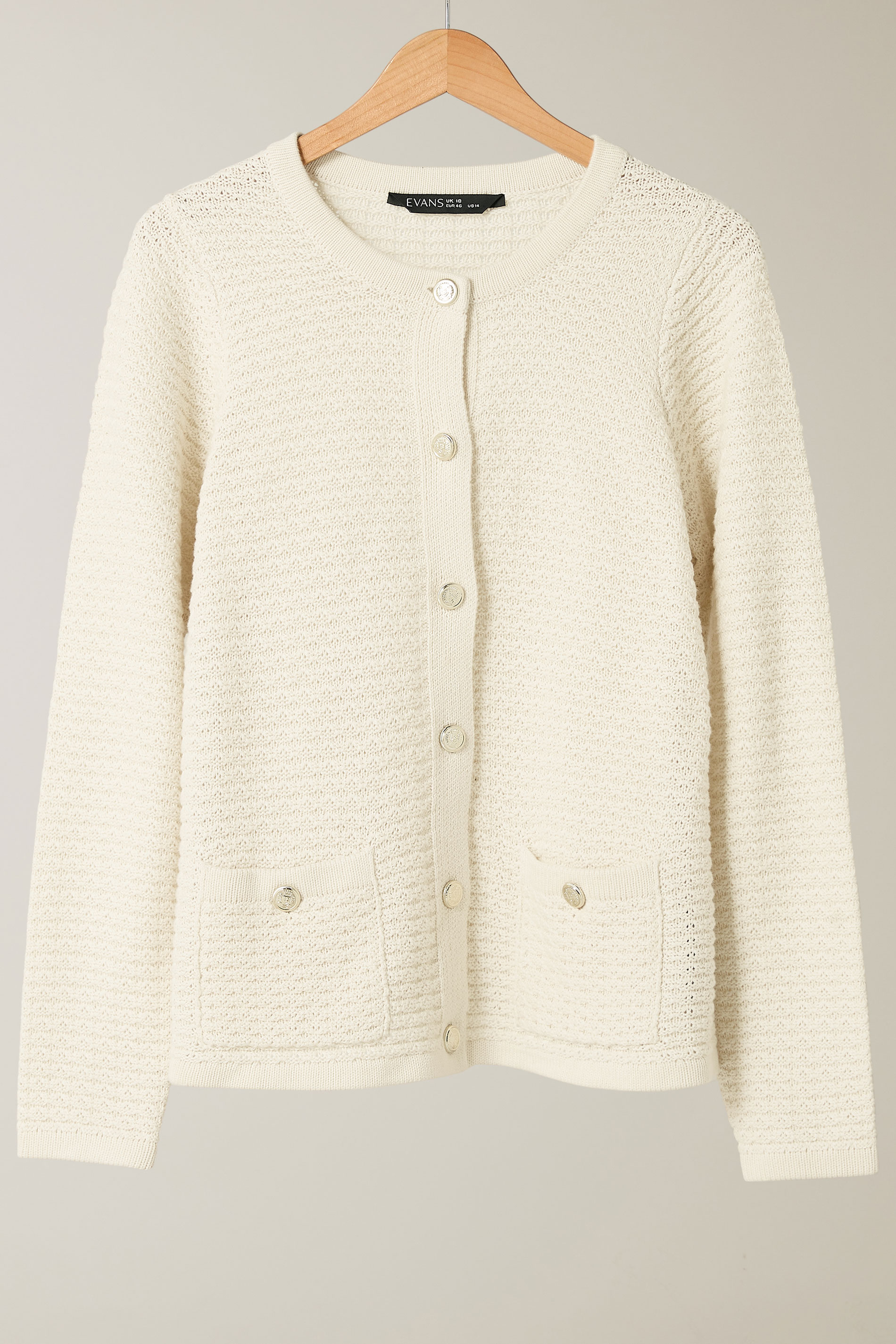 EVANS Plus Size Cream Button Through Knitted Cardigan | Evans  5