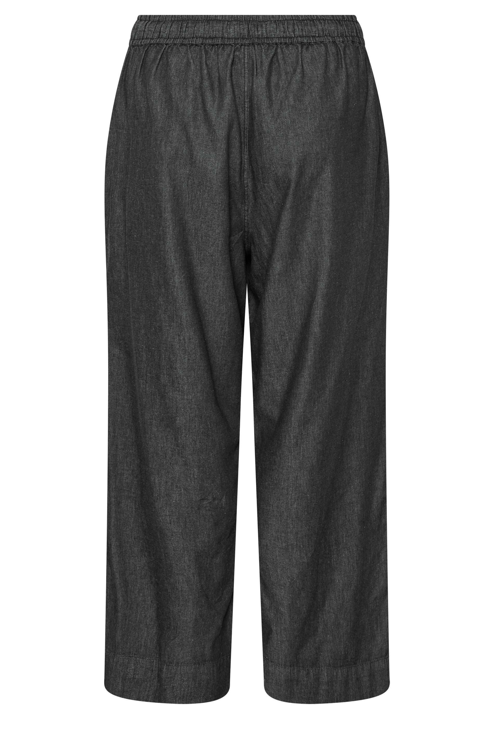 EVANS Plus Size Black Denim Cotton Wide Leg Trouser | Evans 2