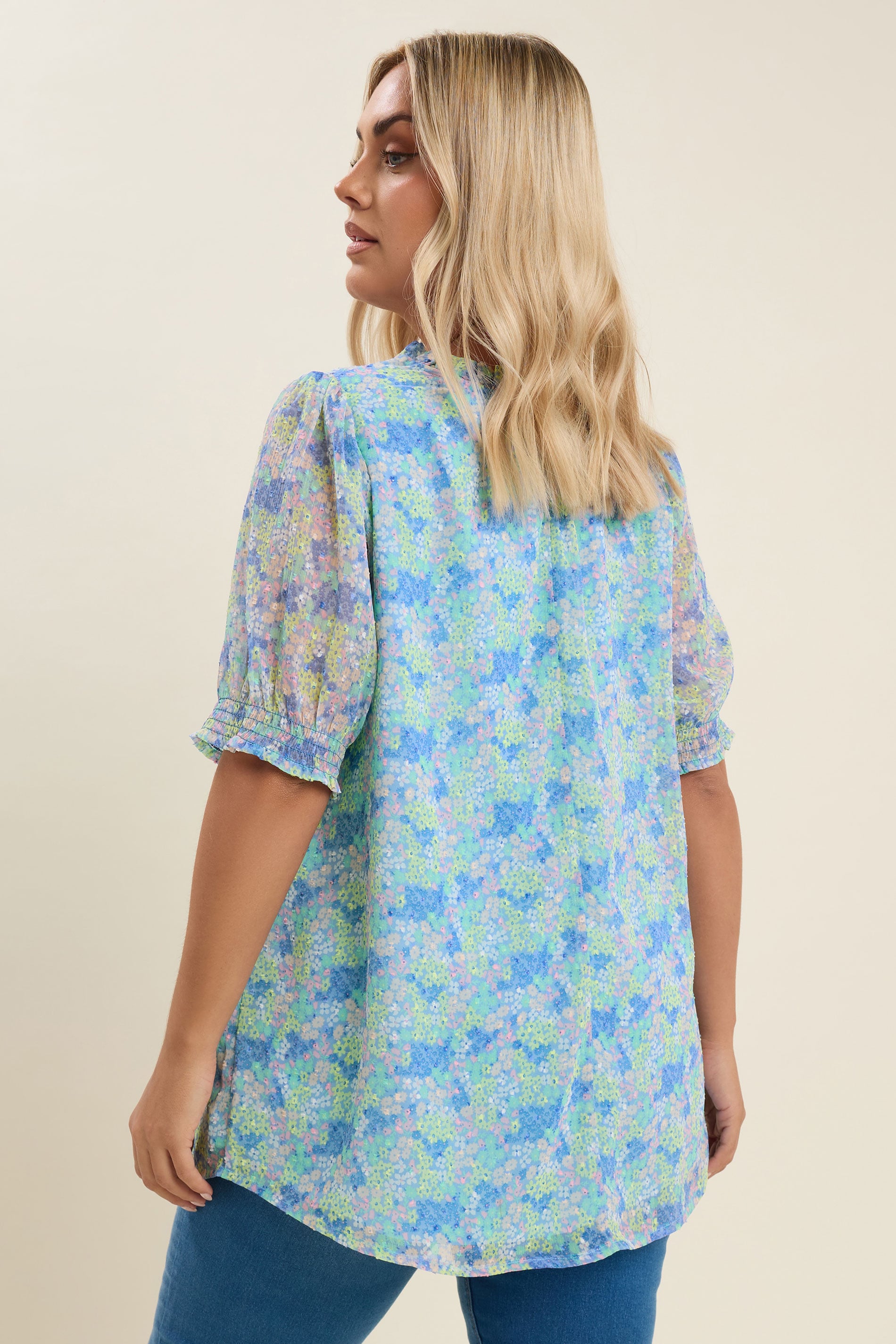 YOURS Plus Size Blue Ditsy Floral Print Tie Front Blouse | Yours Clothing 2