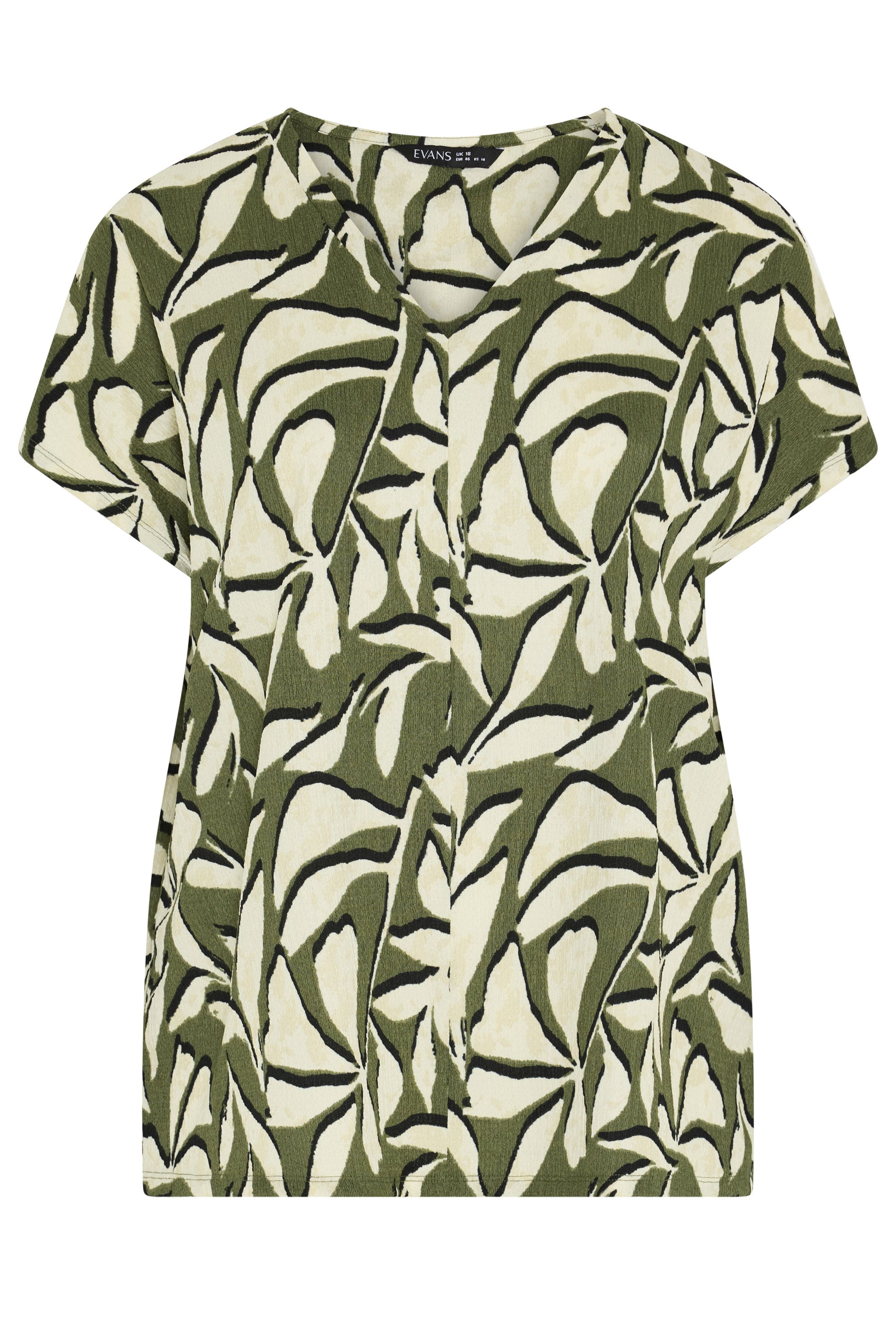 EVANS Plus Size Khaki Leaf Print Top | Evans 5