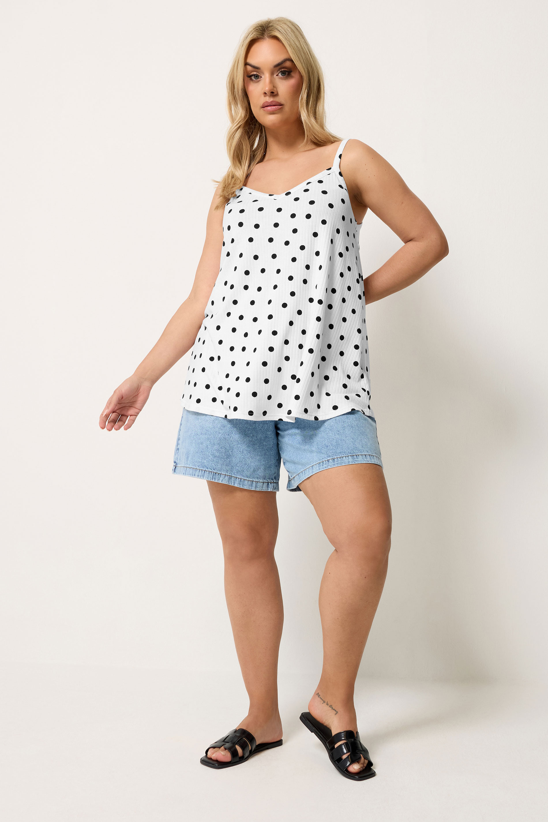 YOURS Plus Size White Polka Dot Swing Cami | Yours Clothing 1