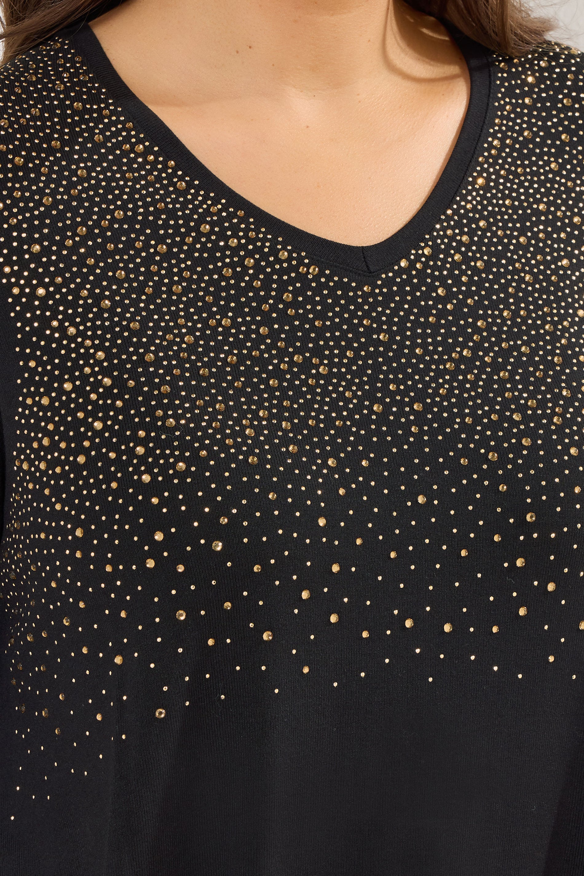 YOURS Plus Size Black & Gold Stud Detail Top | Yours Clothing 4