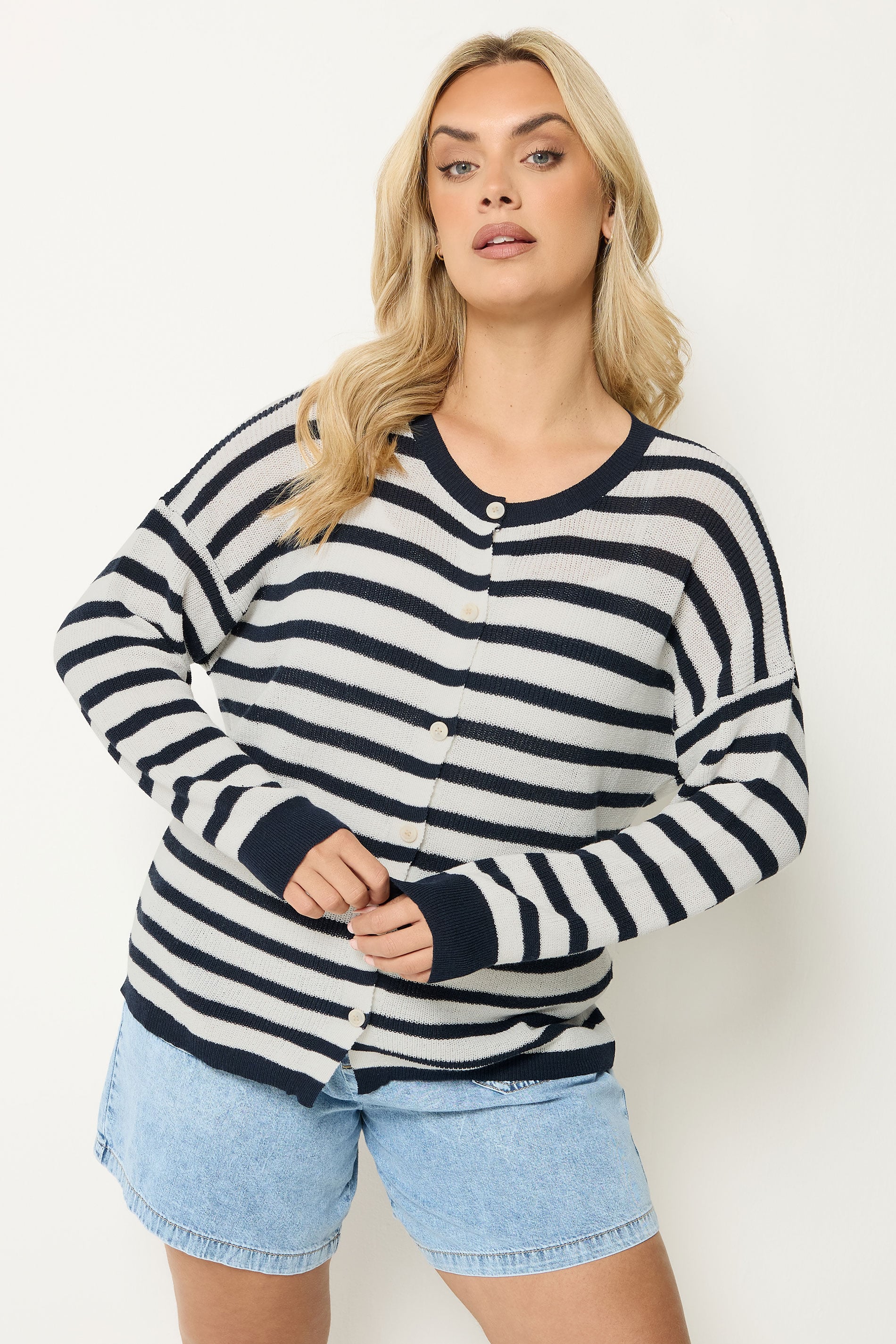 YOURS Plus Size Navy Blue Stripe Knitted Cardigan | Yours Clothing 3