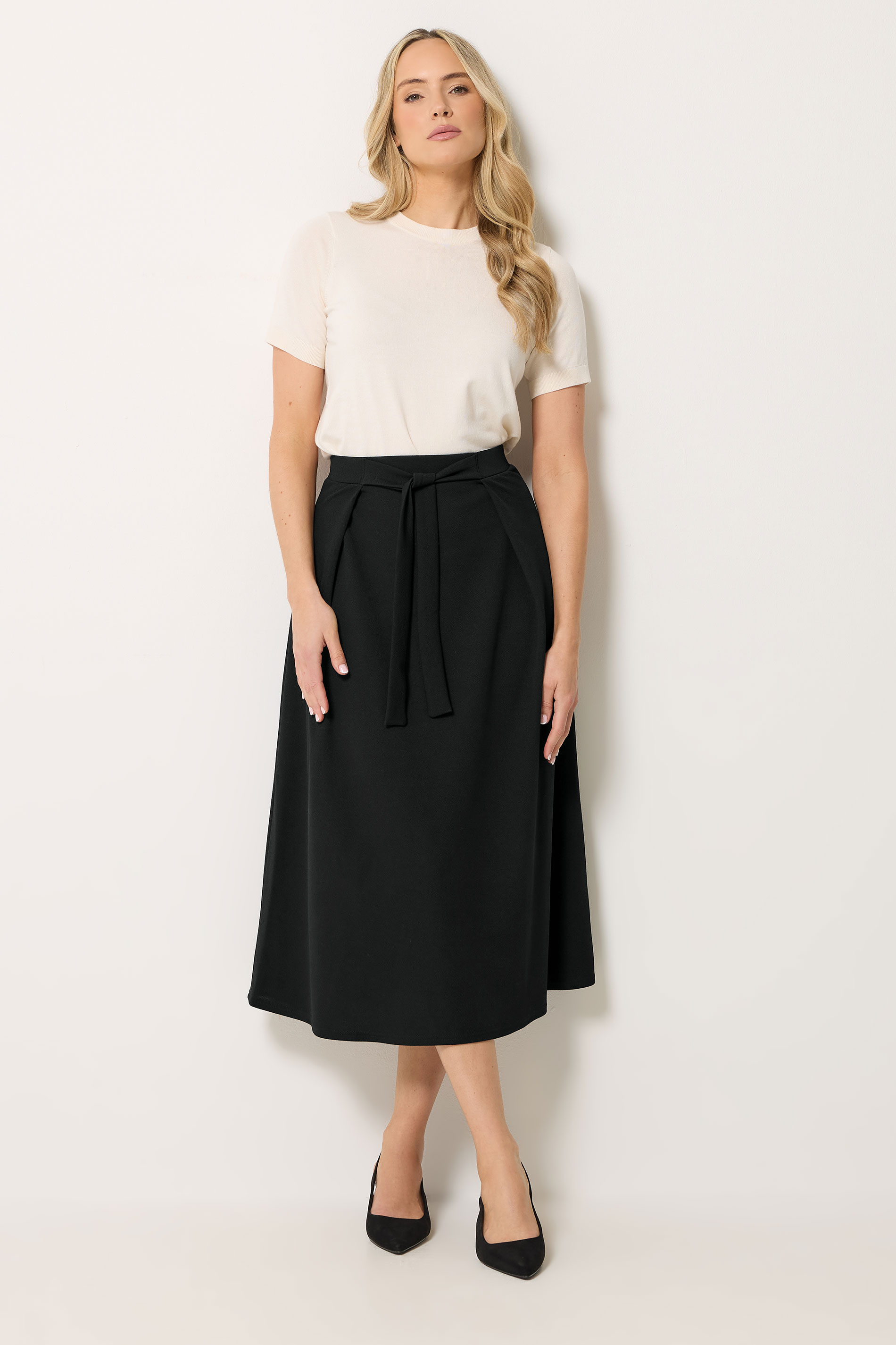 LTS Tall Women's Black Tie Waist Midi Skirt | Long Tall Sally 3