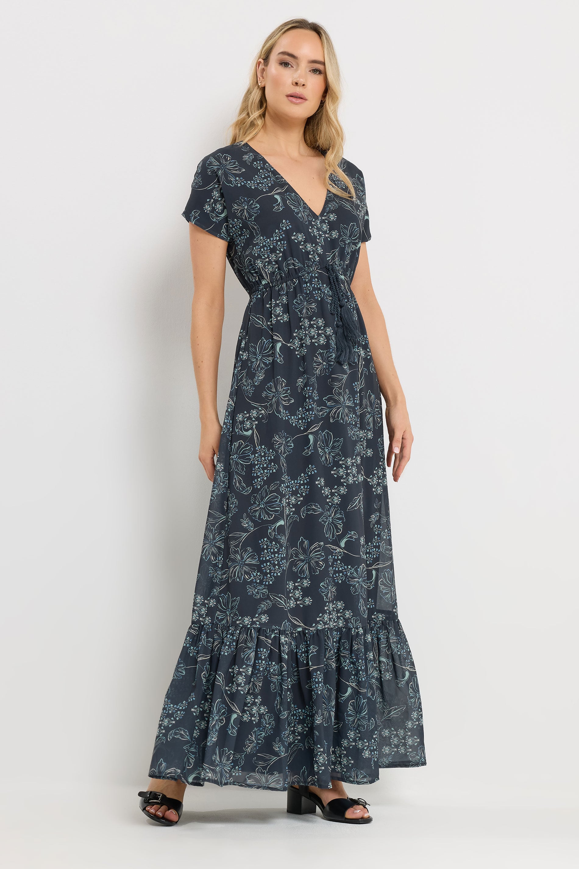 LTS Tall Women's Navy Blue Floral Tie Waist Maxi Dress | Long Tall Sally 3