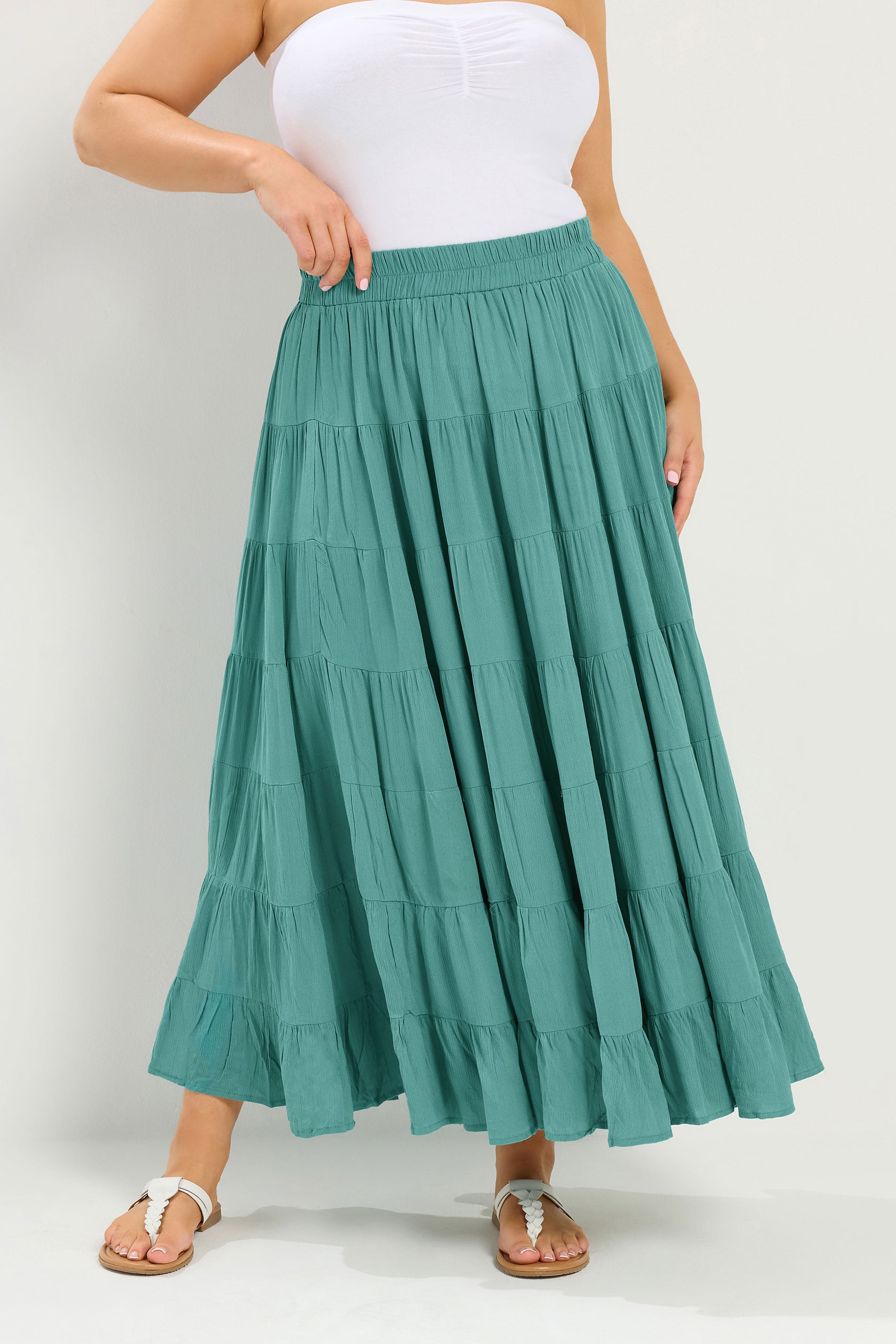 YOURS Plus Size Teal Green Tiered Maxi Skirt | Yours Clothing 3