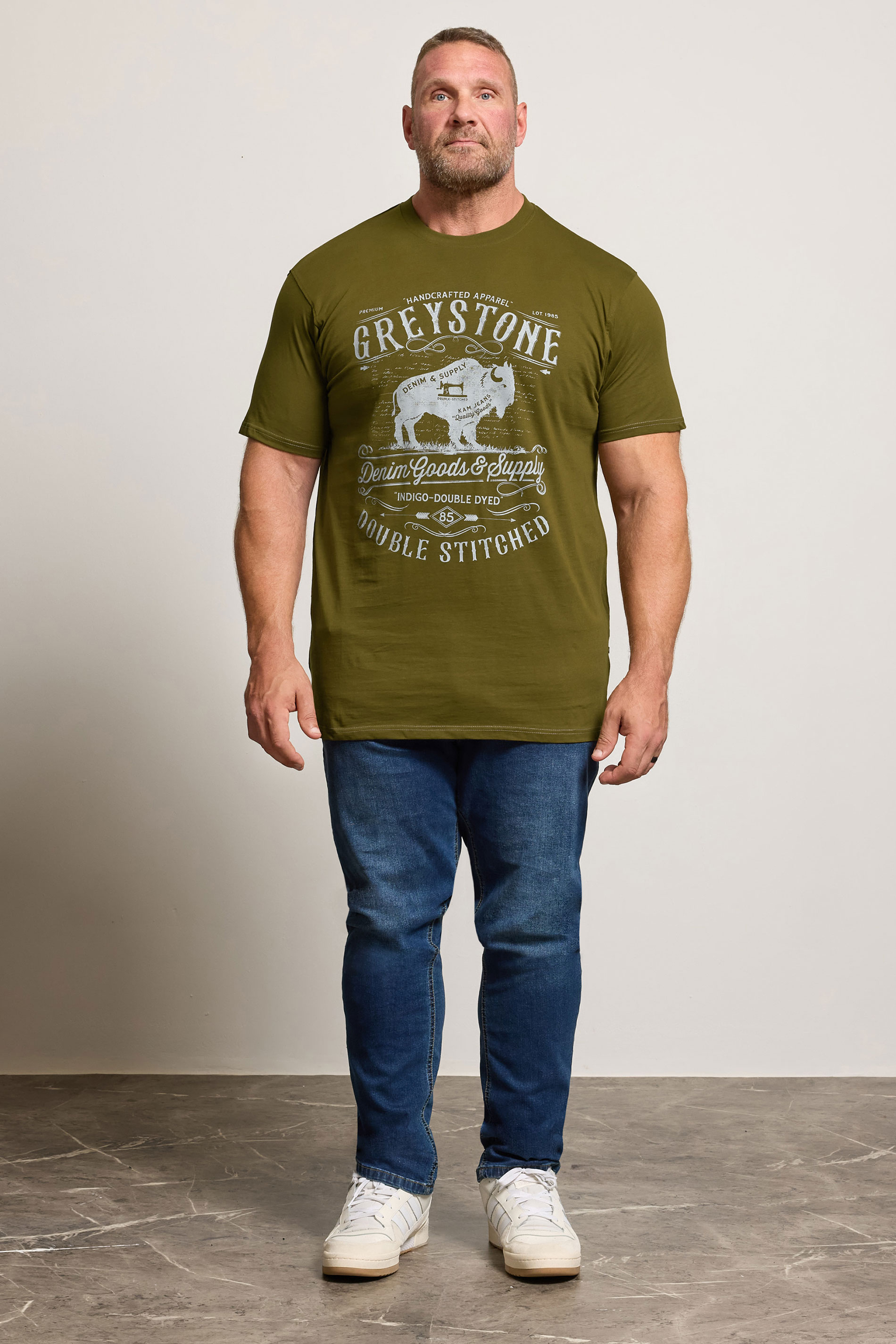 KAM Olive Green 'Greystone' Graphic Print T-Shirt | BadRhino 1