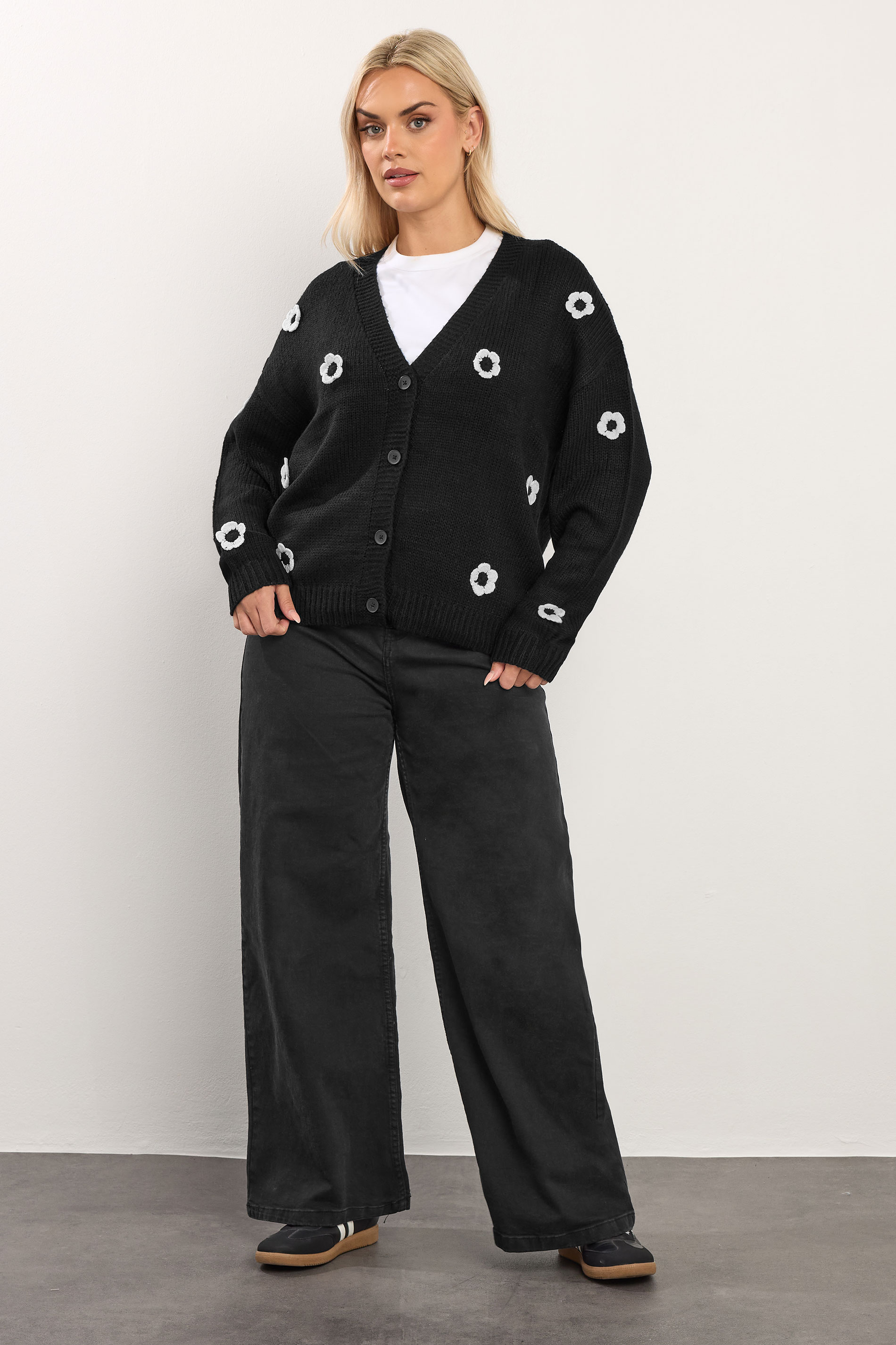 YOURS Plus Size Black Applique Flower Cardigan | Yours Clothing 2