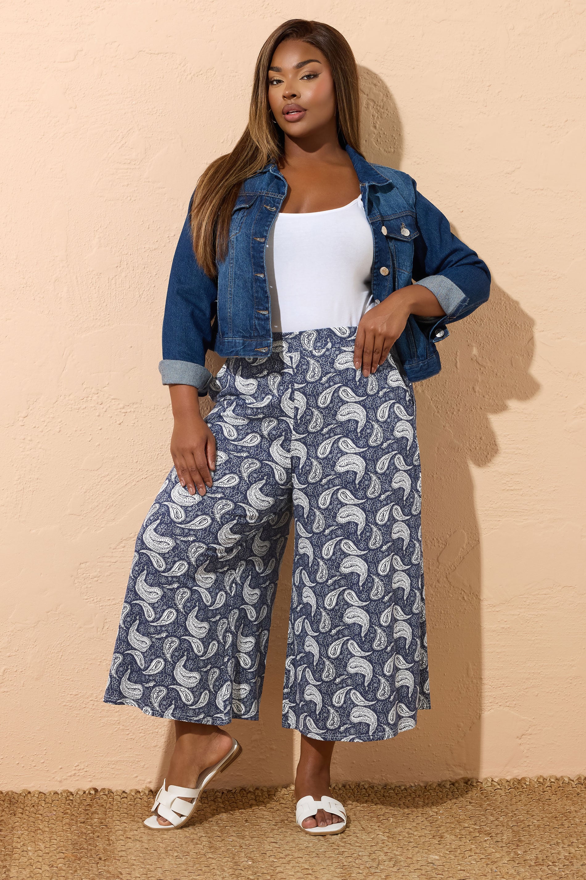YOURS Plus Size Navy Blue Paisley Print Midaxi Culottes | Yours Clothing 1