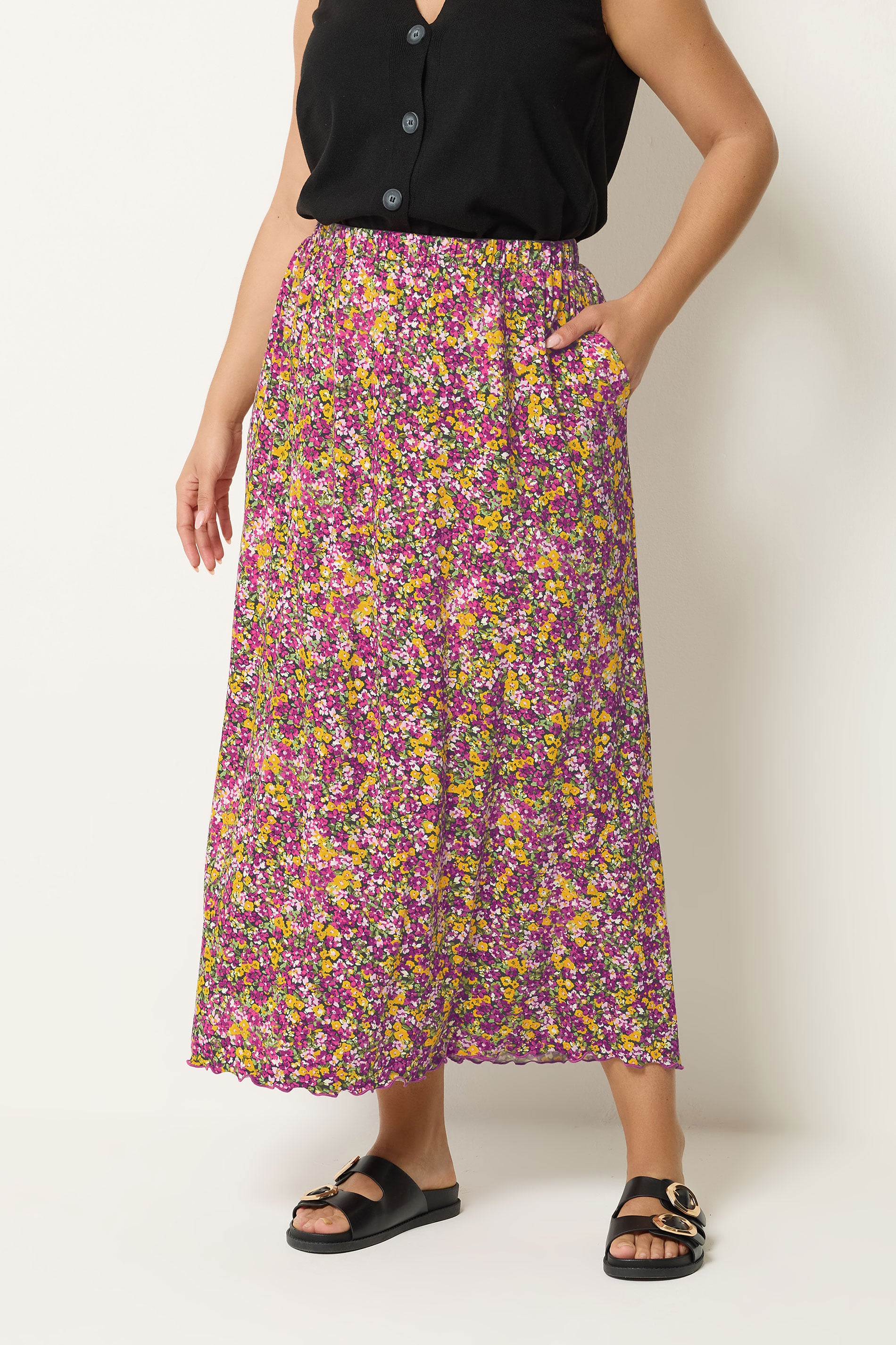 YOURS Plus Size Pink Floral Print Maxi Skirt | Yours Clothing  3