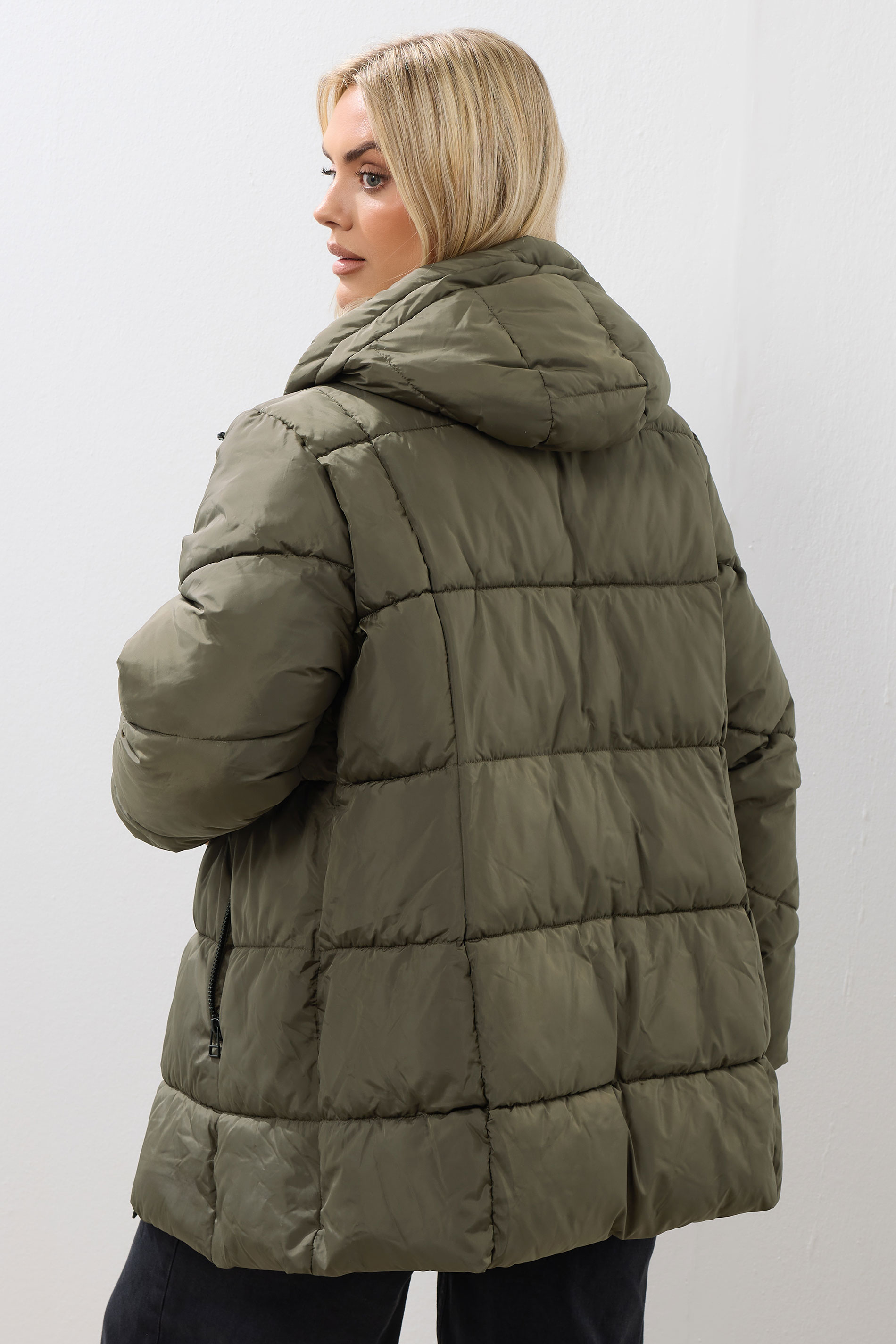 YOURS Plus Size Khaki Green Short Padded Coat | Yours Clothing 5