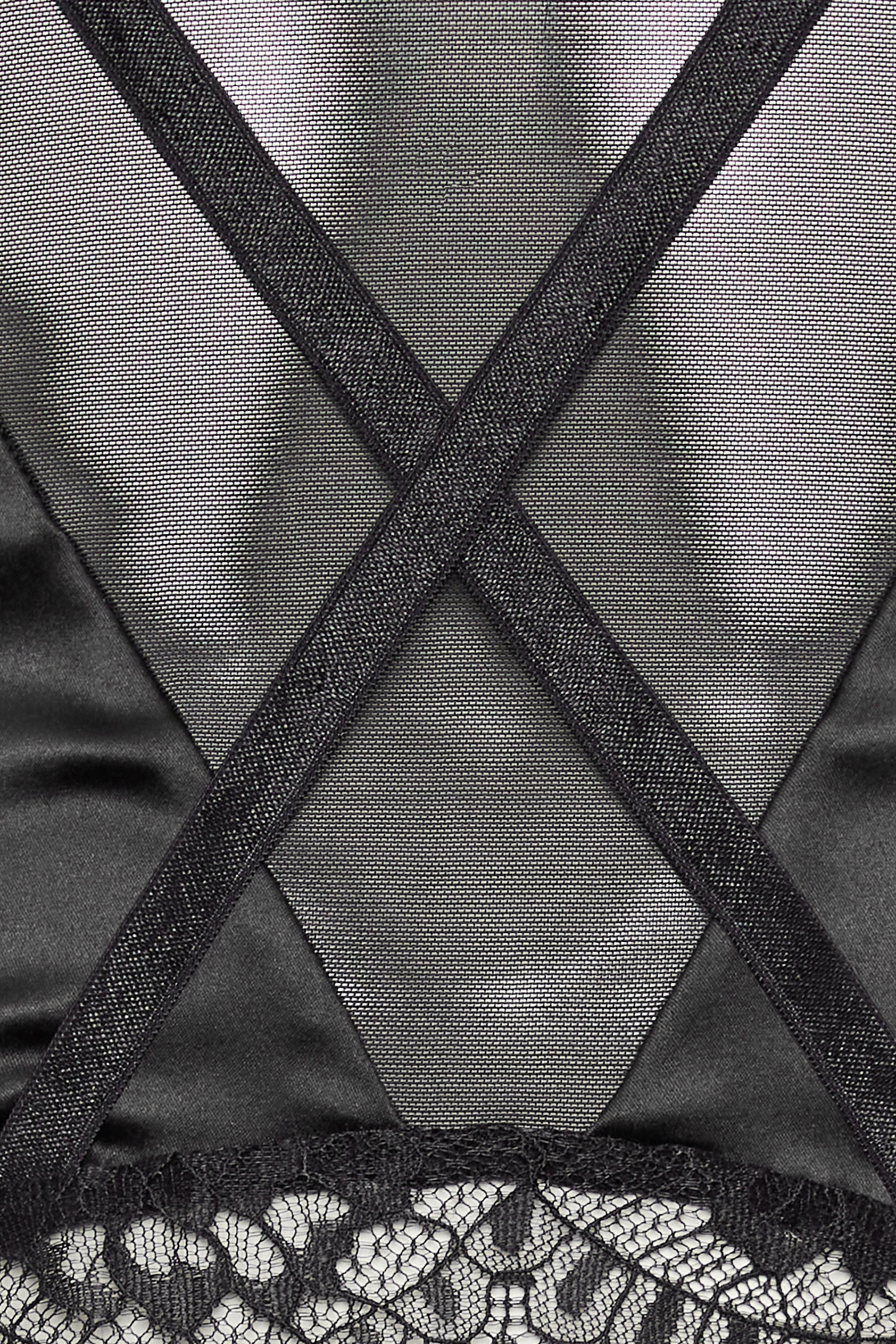 YOURS Plus Size Black Lace Strap Detail Satin Basque | Yours Clothing 8