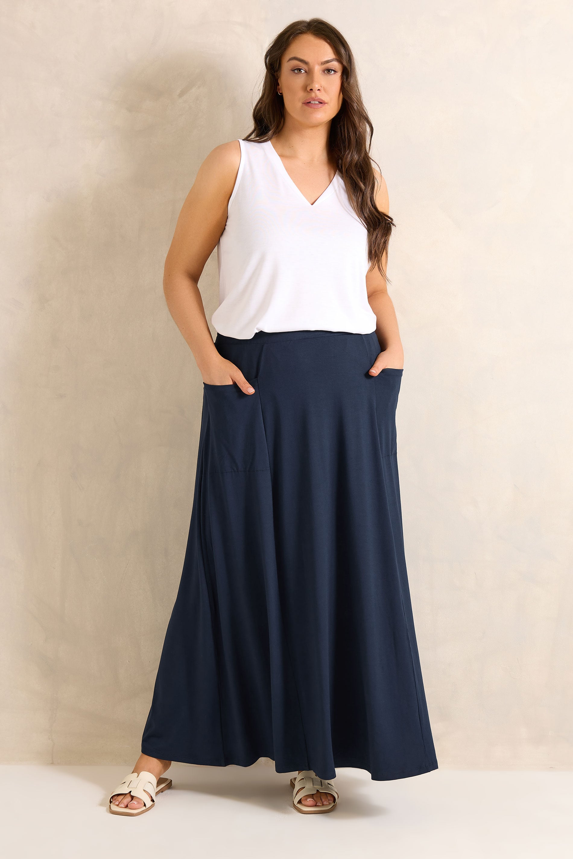 Evans Women's Blue Plus Navy Stretch Jersey Midaxi Skirt Size 16