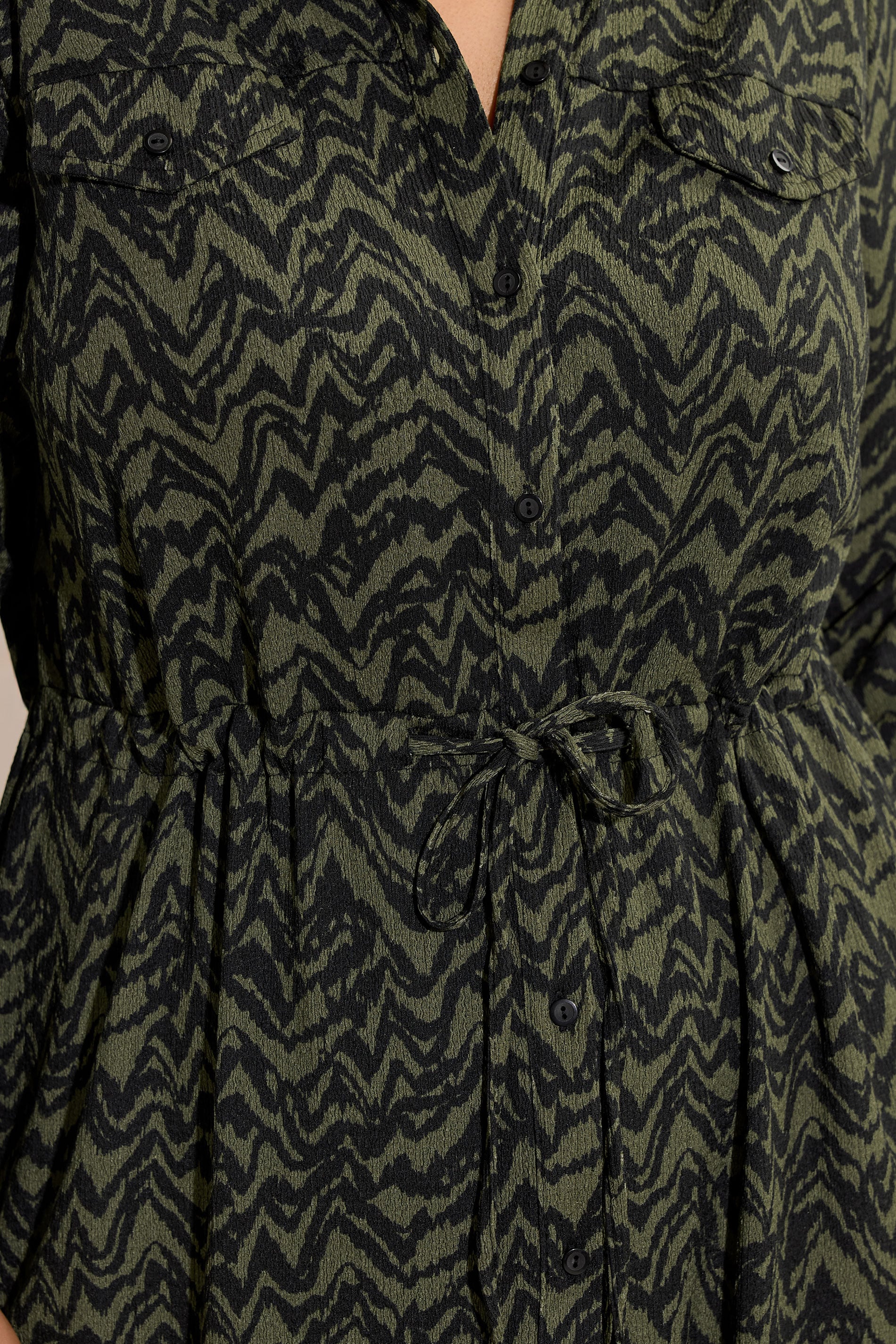 EVANS Plus Size Khaki Green Abstract Print Crepe Midi Shirt Dress | Evans 4
