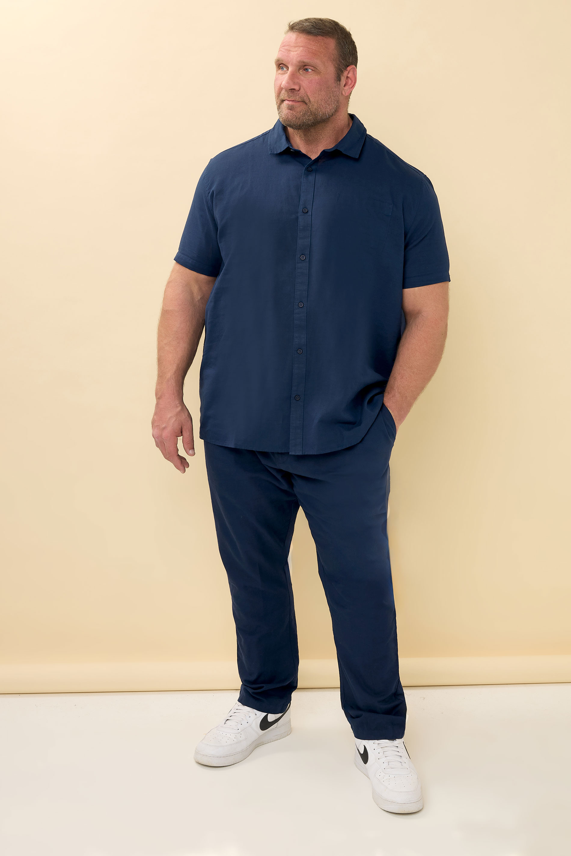 BadRhino Big & Tall Navy Blue Linen Formal Trousers | BadRhino 2