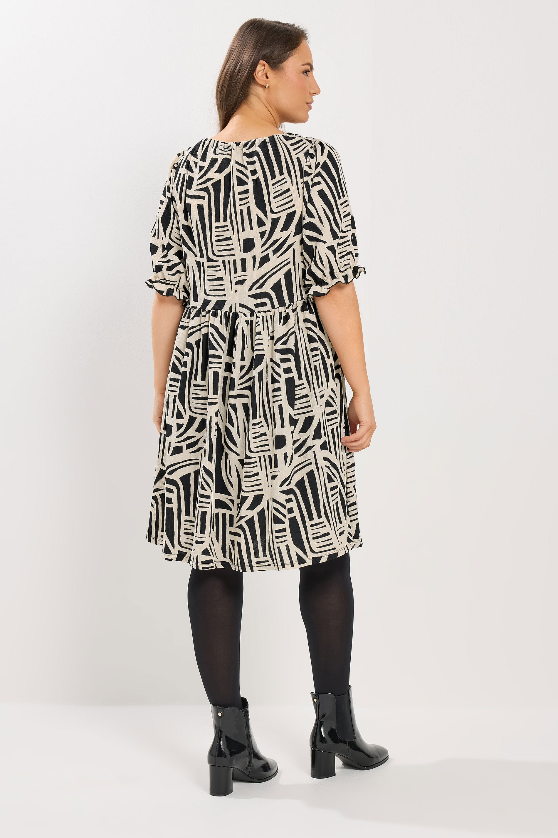 YOURS Plus Size Black Abstract Tie Neck Dress | Yours Clothing 2