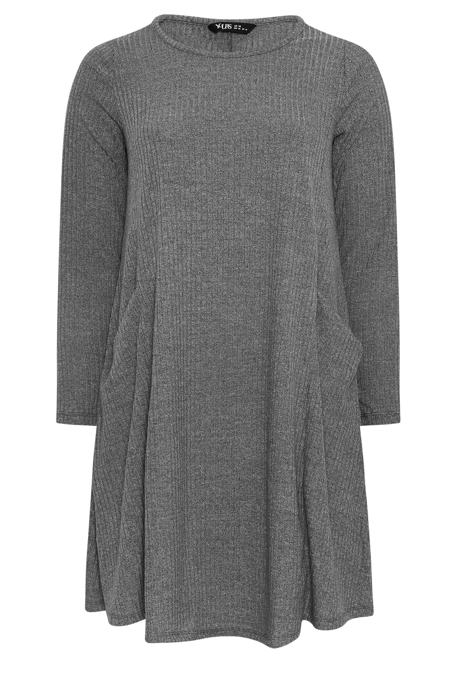 YOURS Plus Size Grey Ribbed Pocket Dress | Yours Clothing 5