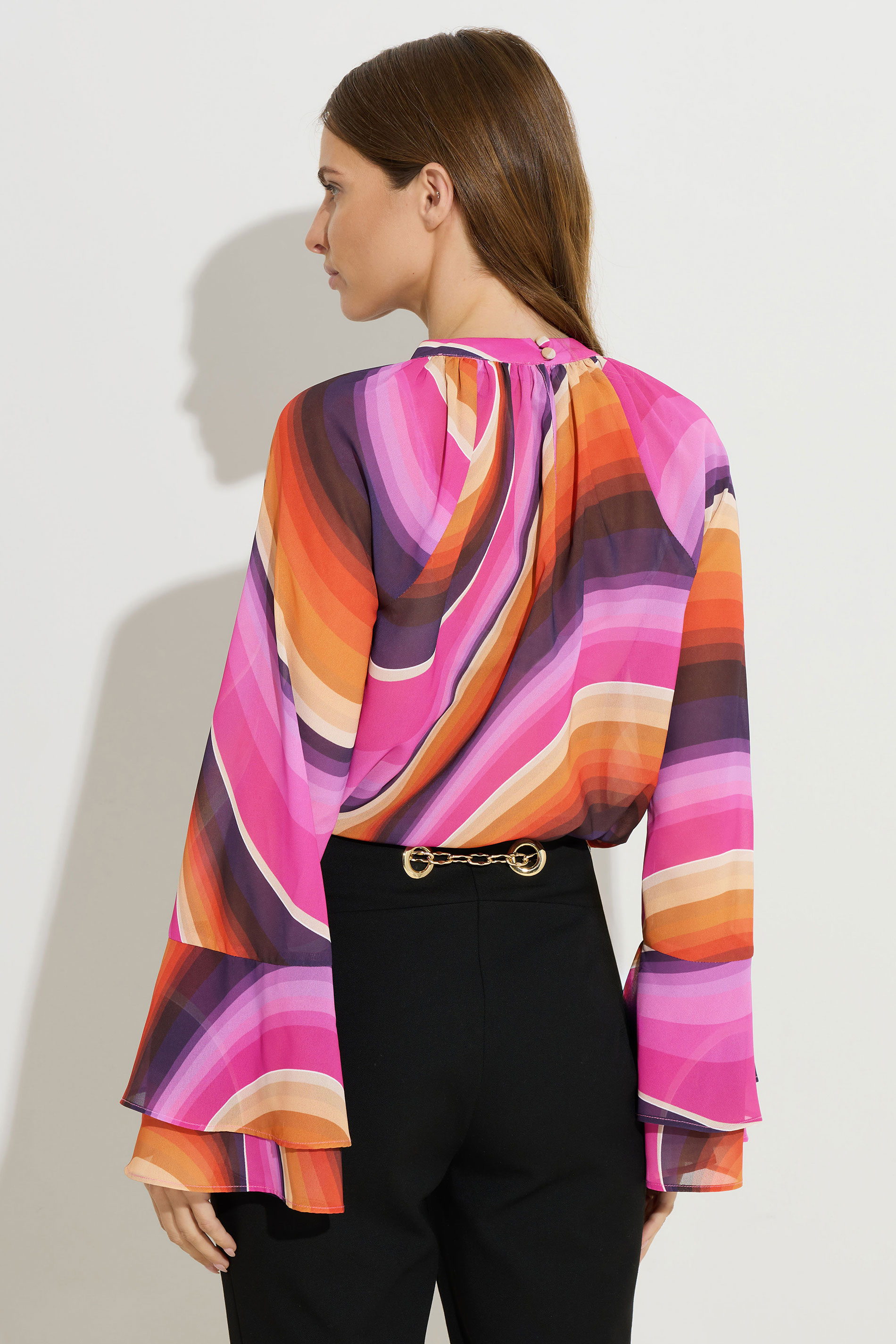 STAR Pink Abstract Flare Sleeve Blouse | StarByJM 4