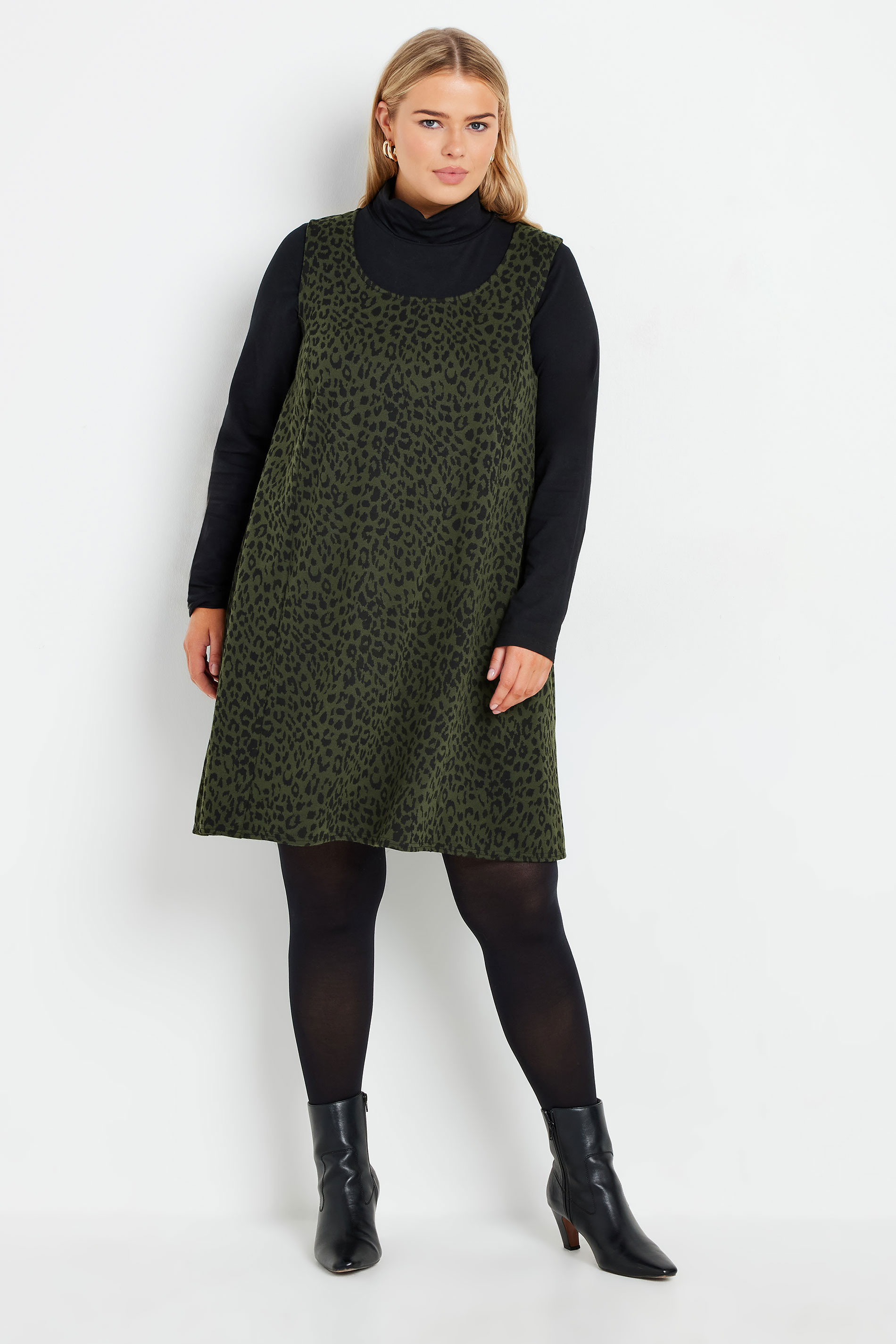 YOURS Plus Size Grey Leopard Print Pinafore Dress | Yours Clothing  1