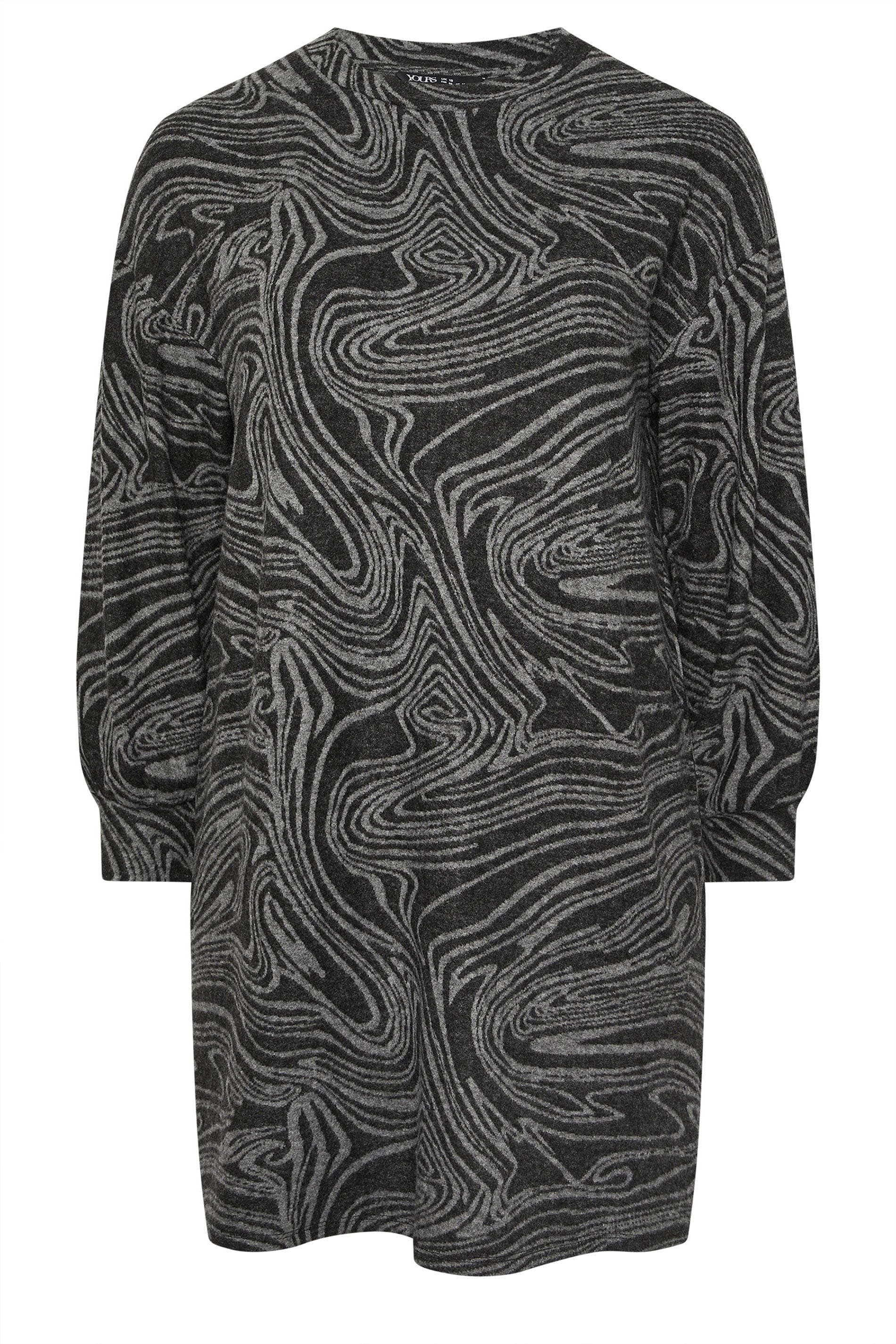YOURS Plus Size Black Abstract Print Soft Touch Jumper Dress | Yours Clothing 5