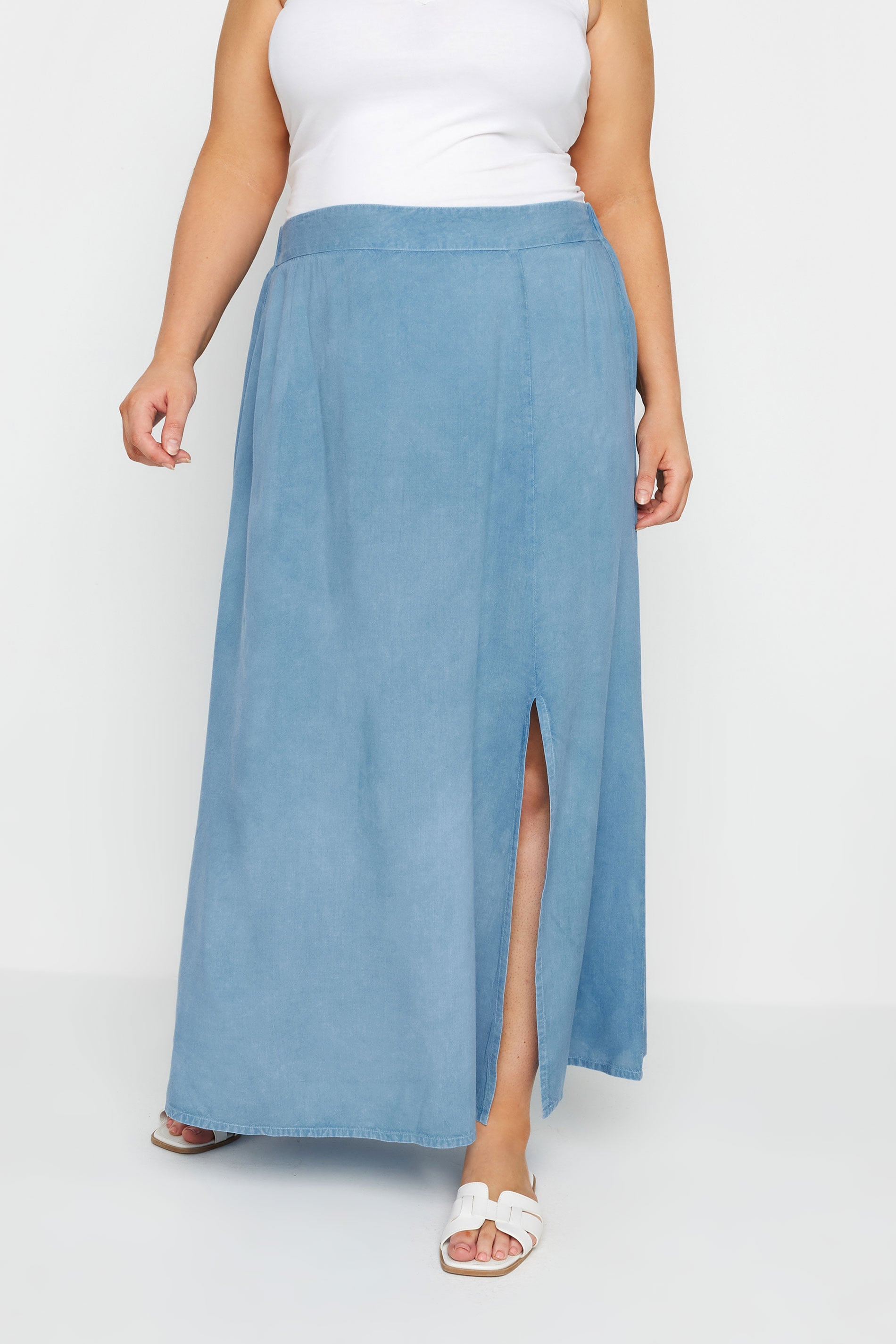 YOURS Plus Size Blue Chambray Maxi Skirt | Yours Clothing 2