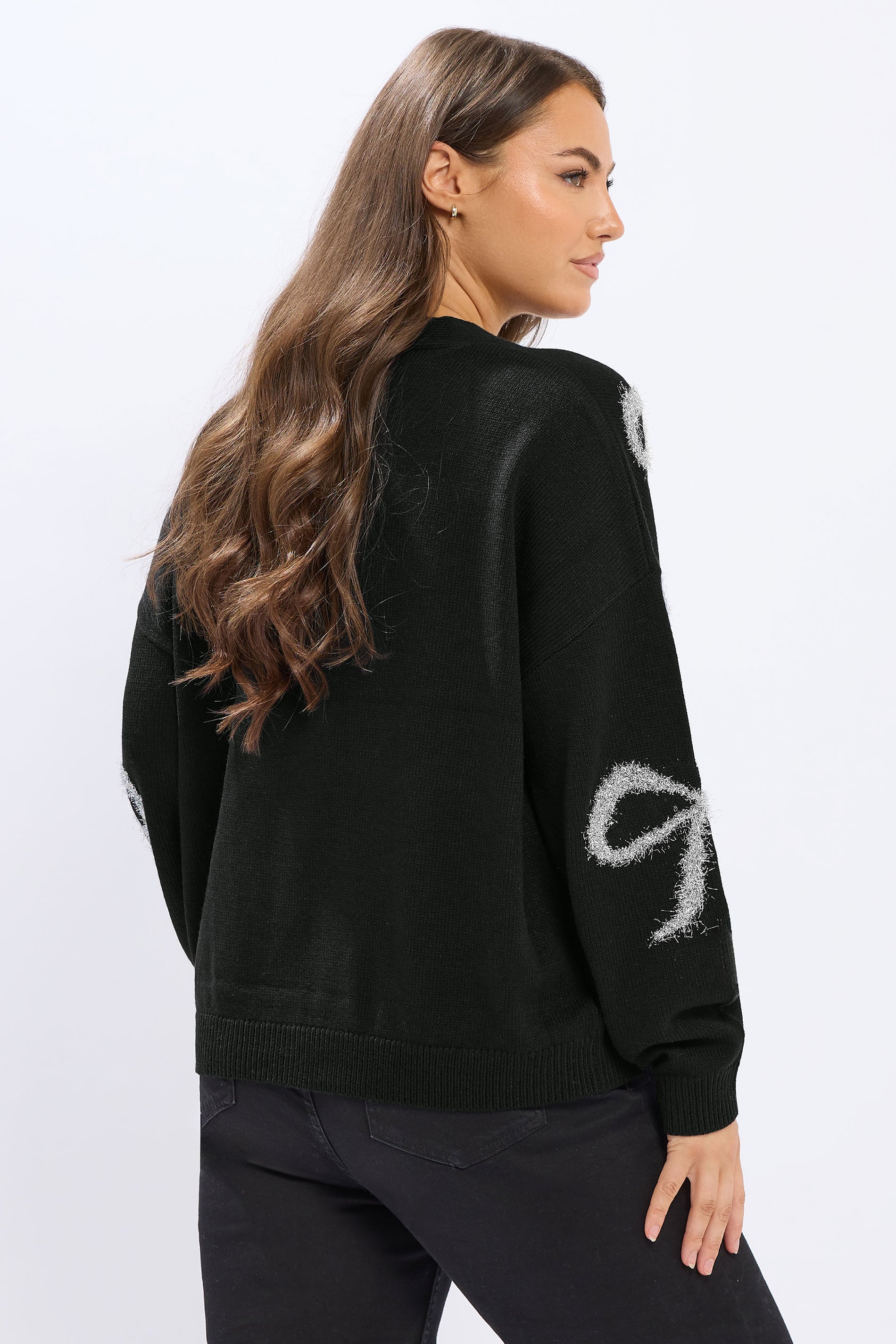 YOURS Plus Size Black Tinsel Bow Cardigan | Yours Clothing 4