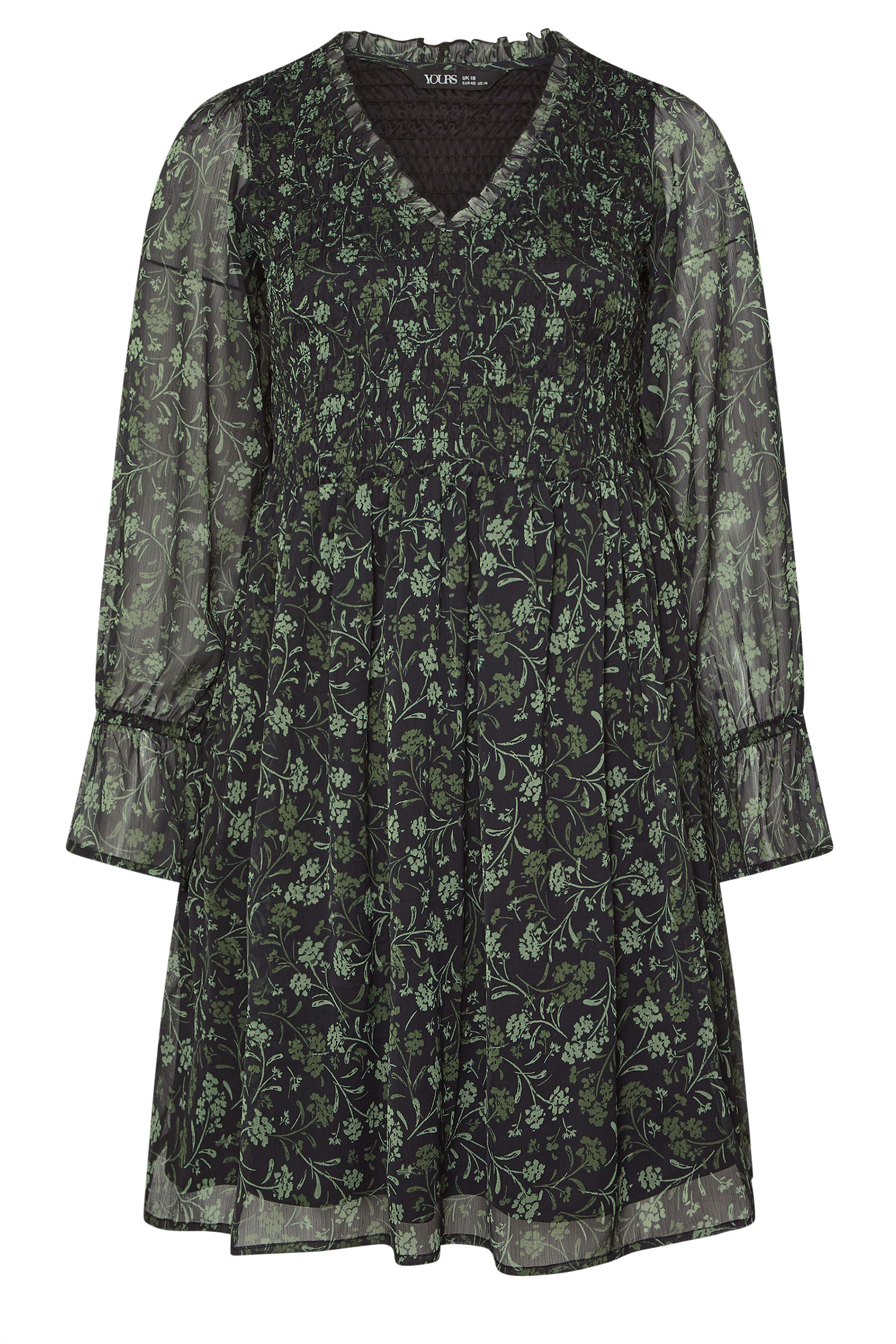 YOURS Plus Size Black Floral Shirred Mini Dress | Yours Clothing 5