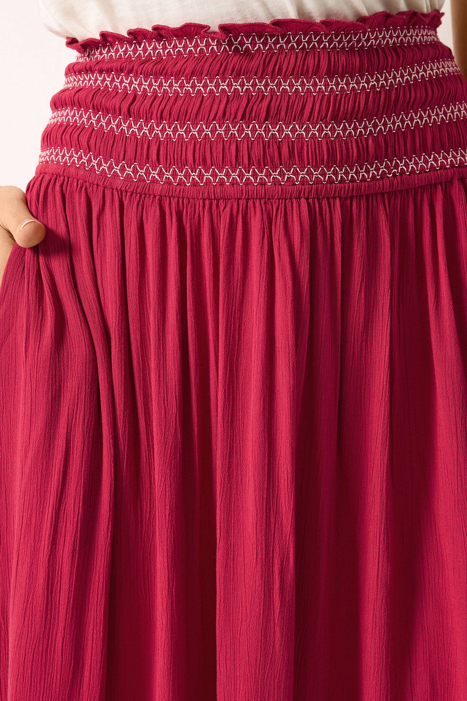 LTS Tall Women's Berry Red Embroidered Waist Maxi Skirt | Long Tall Sally 4
