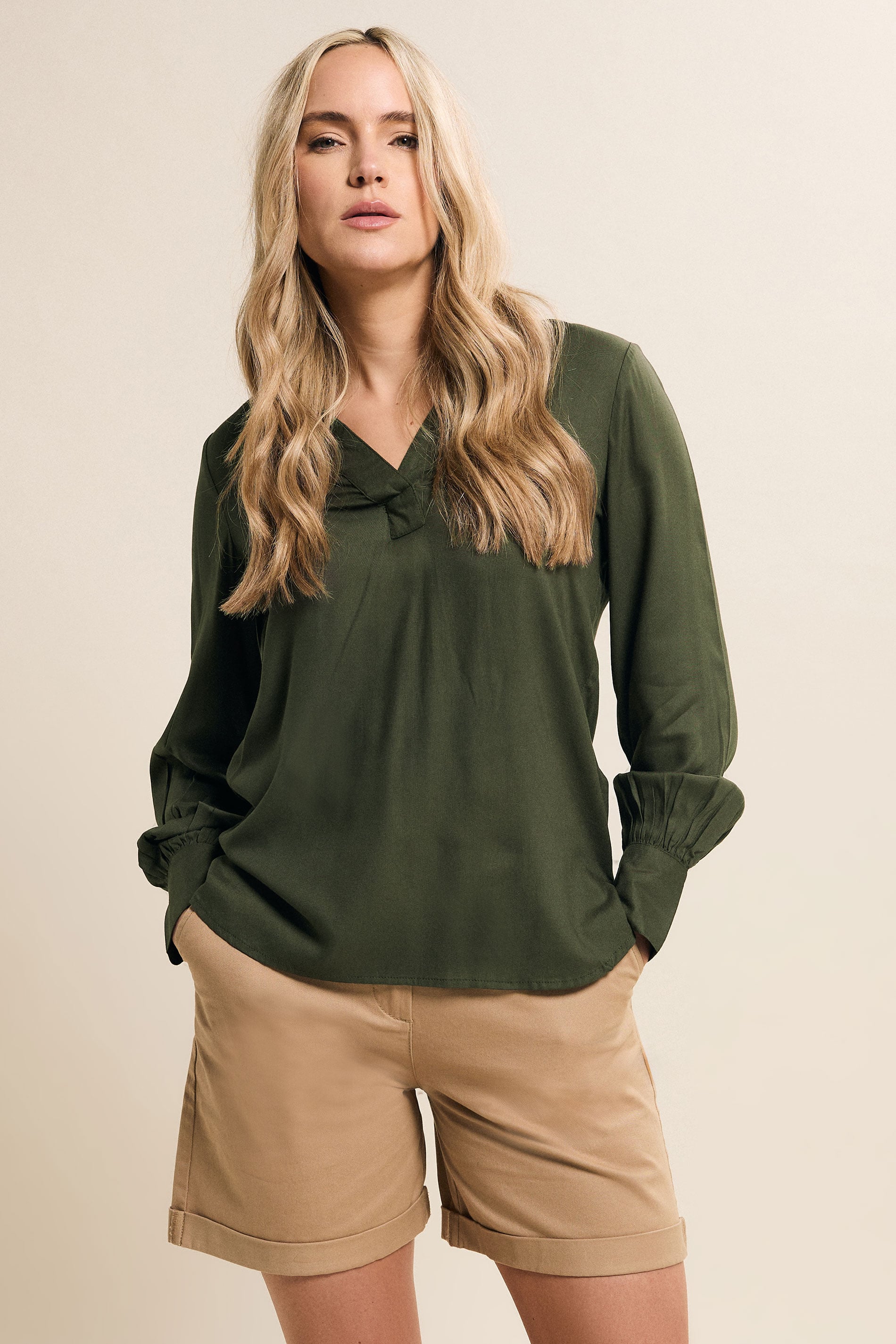 LTS Tall Olive Green Open Collar Shirt | Long Tall Sally 1