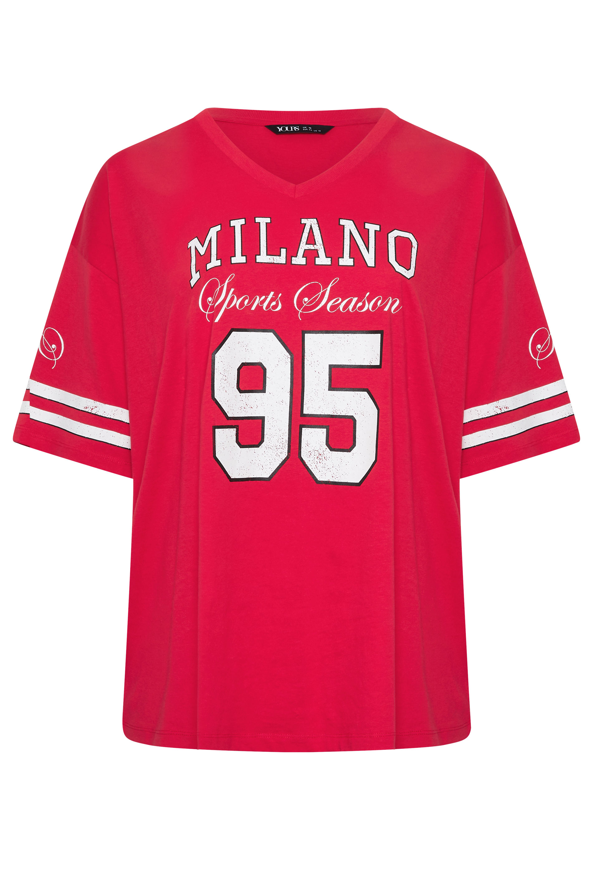 YOURS Plus Size Red 'Milano' Boxy Varsity T-Shirt | Yours Clothing 6