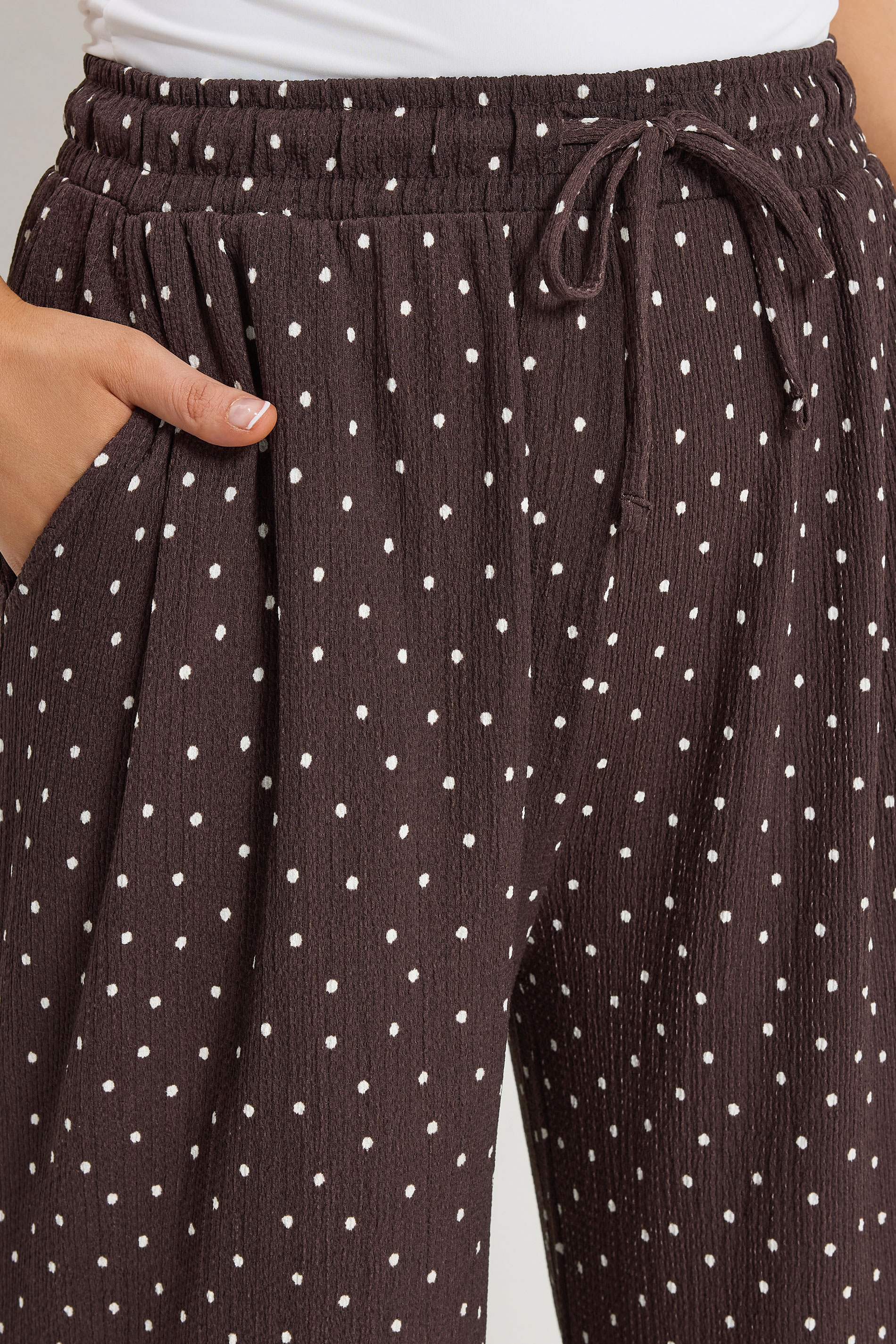 YOURS Plus Size Chocolate Brown Polka Dot Wide Leg Trousers | Yours Clothing 5