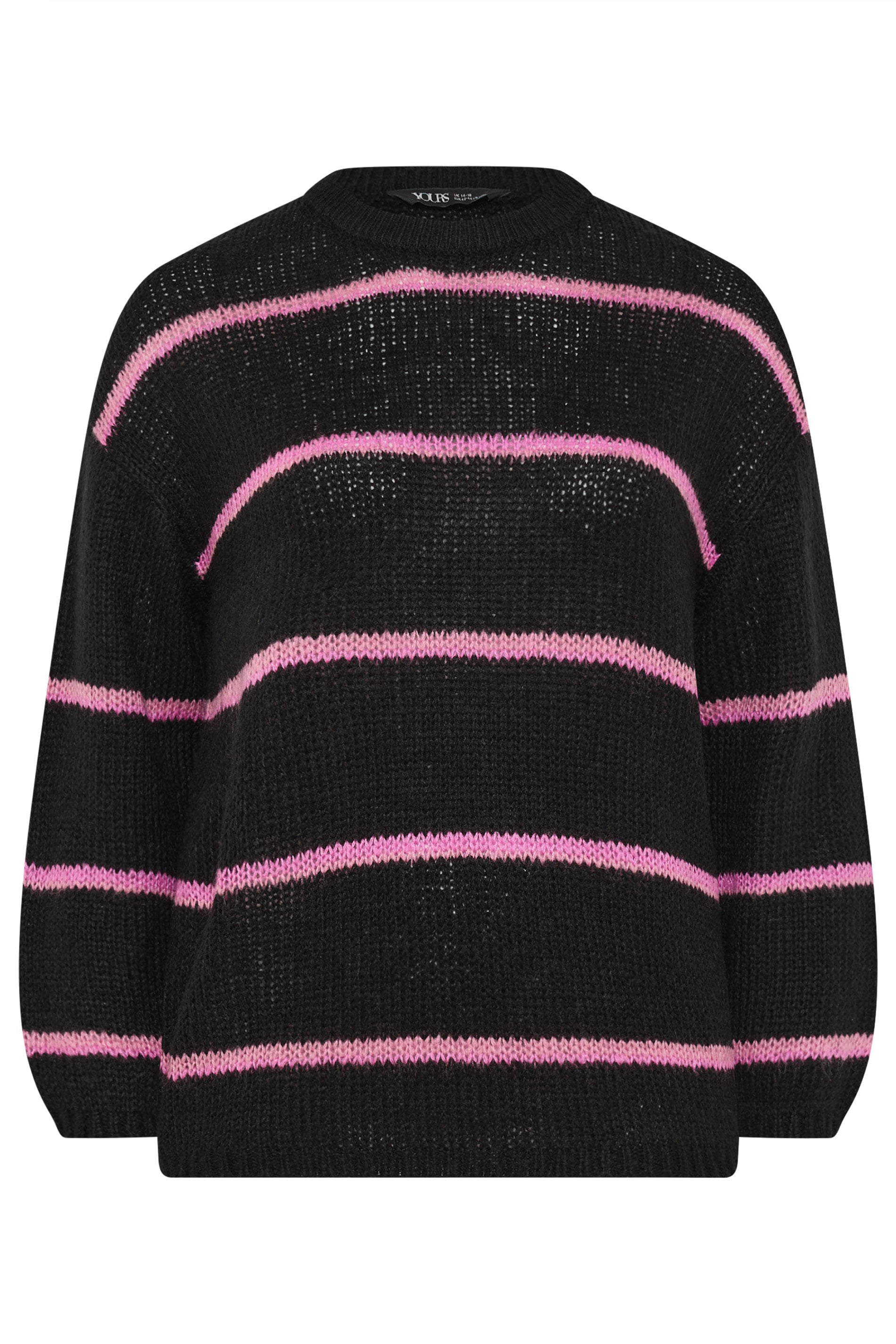 YOURS Plus Size Black & Pink Stripe Soft Touch Knitted Jumper | Yours Clothing 5