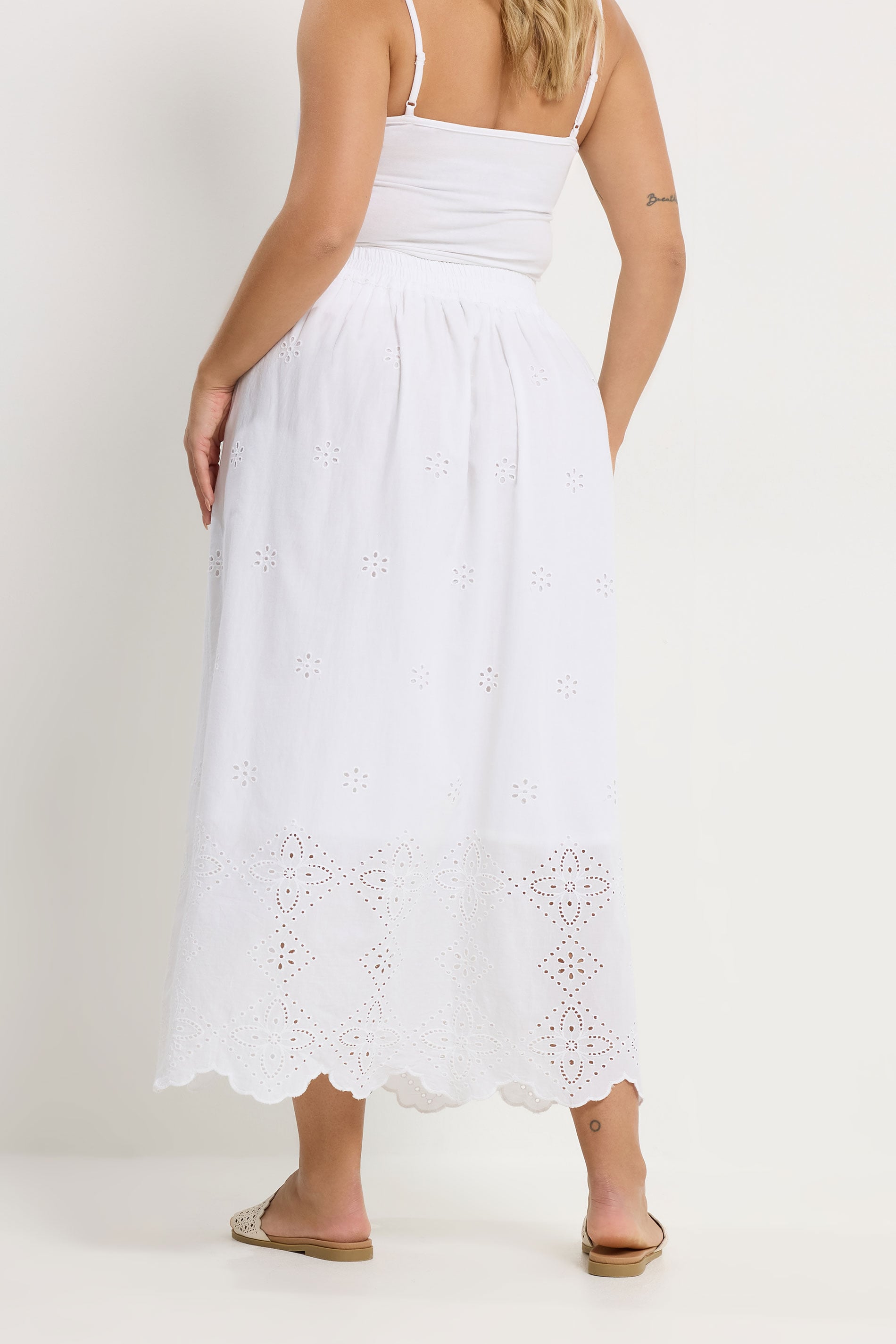 YOURS Plus Size White Broderie Anglaise Maxi Skirt | Yours Clothing 4