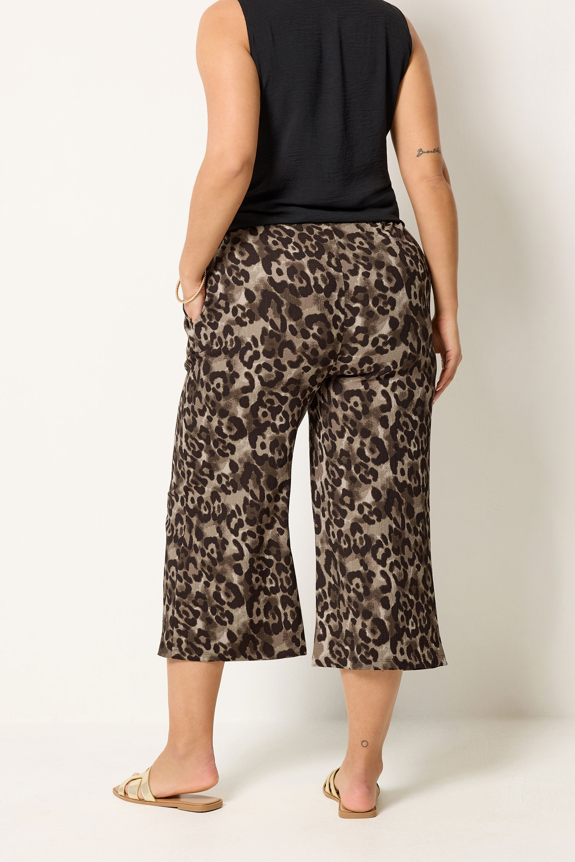 YOURSET Plus Size 2 PACK Black Leopard Textured Culottes | Yours Clothing 6