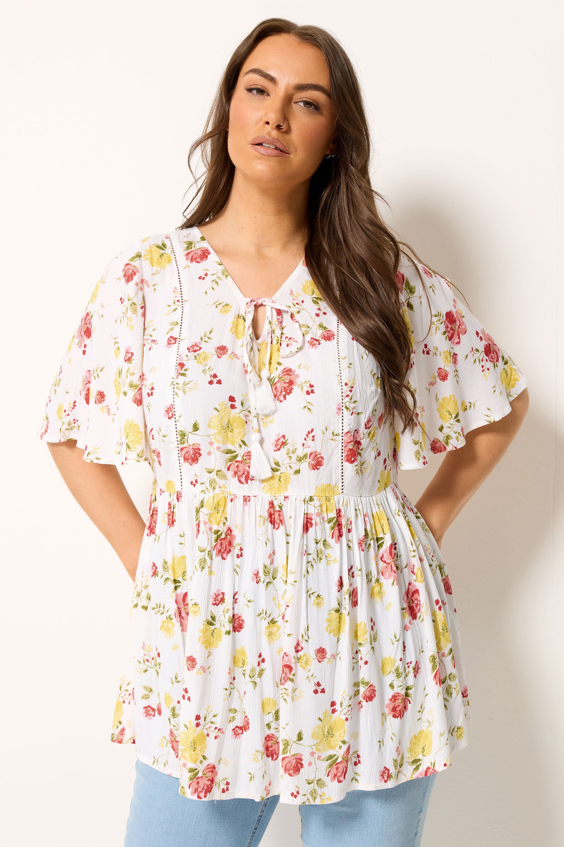YOURS Plus Size White Floral Peplum Blouse | Yours Clothing  3
