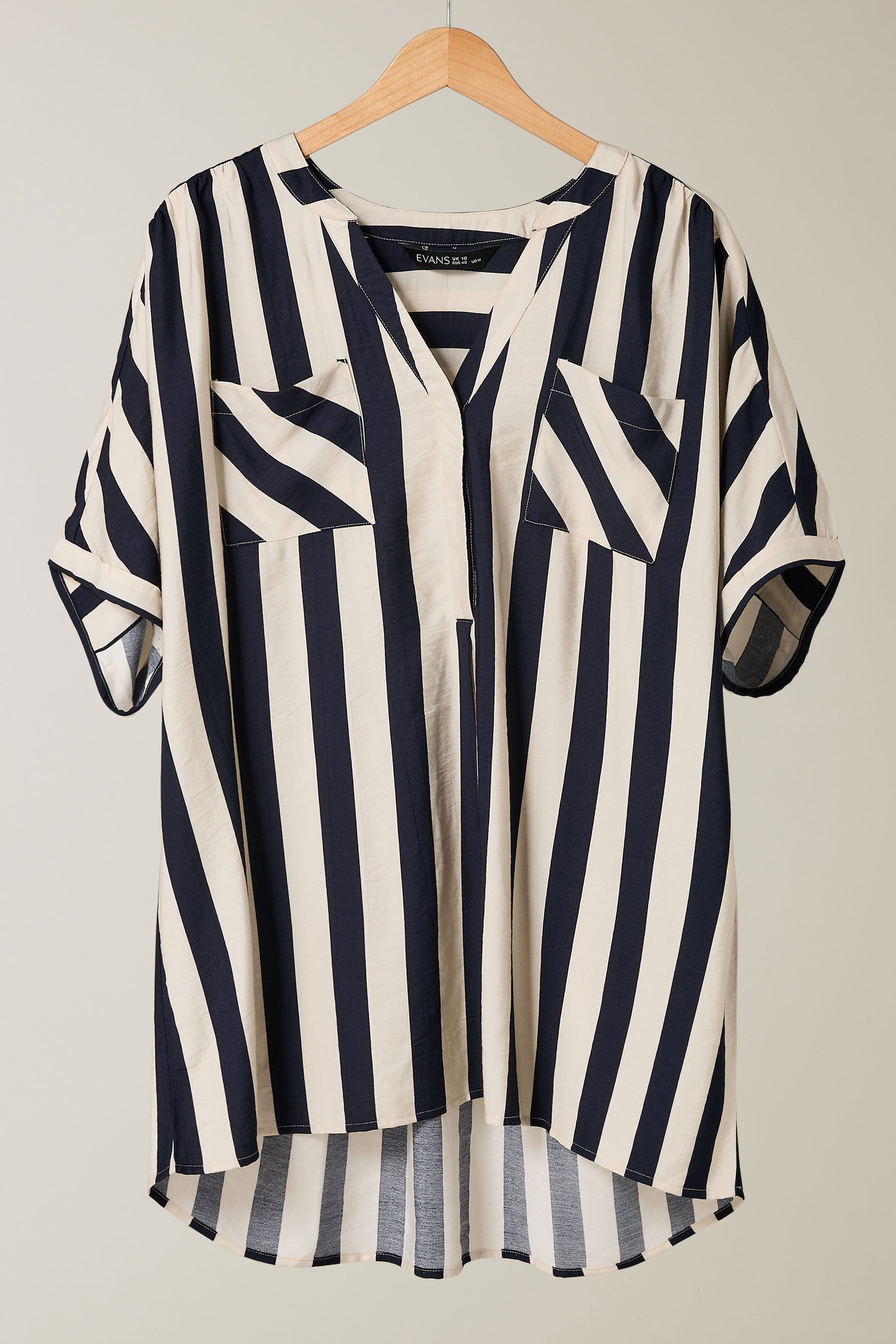 EVANS Plus Size Navy Blue Stripe Overhead Utility Shirt | Evans 6