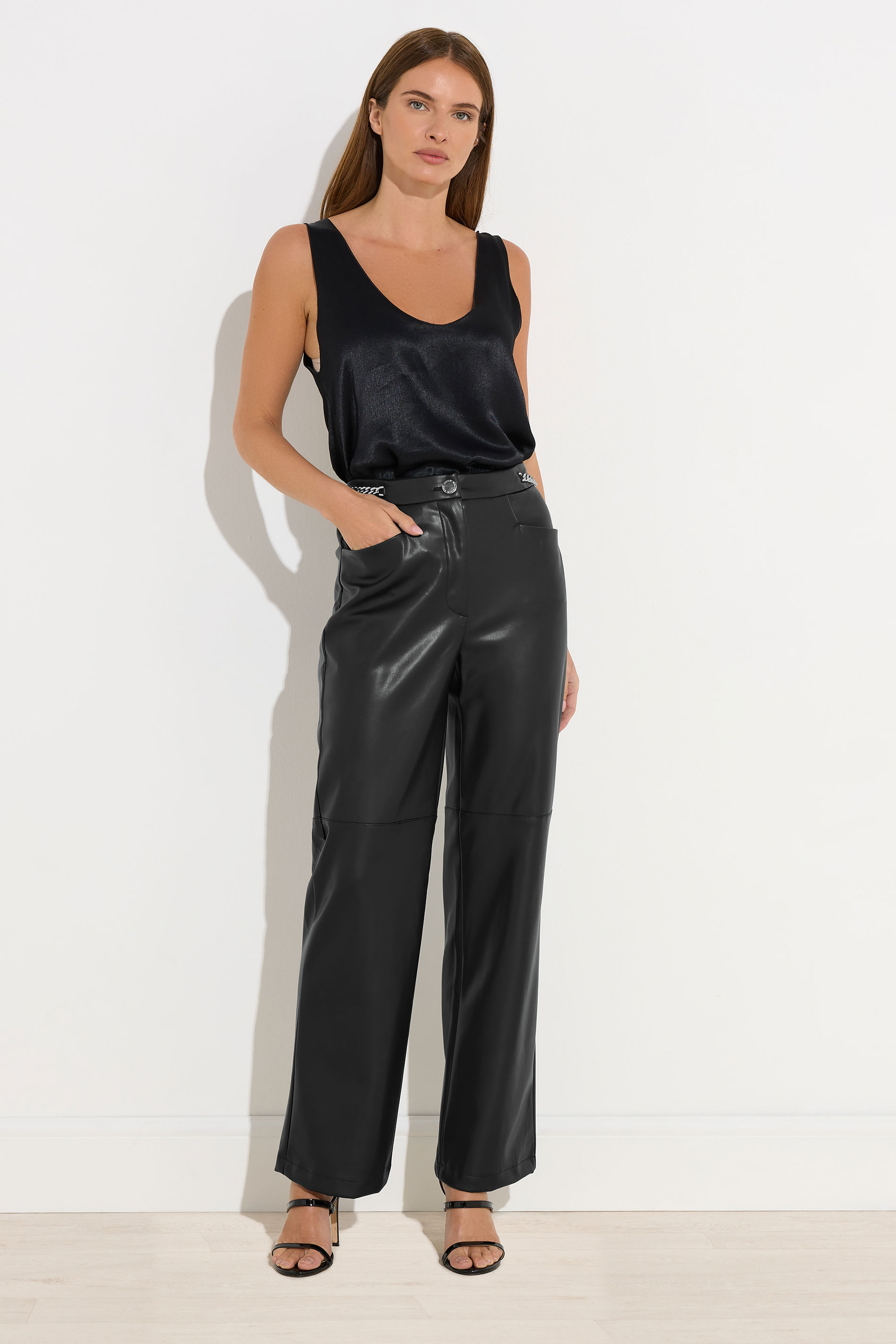 STAR Black Faux Leather Wide Leg Trousers | StarByJM 3
