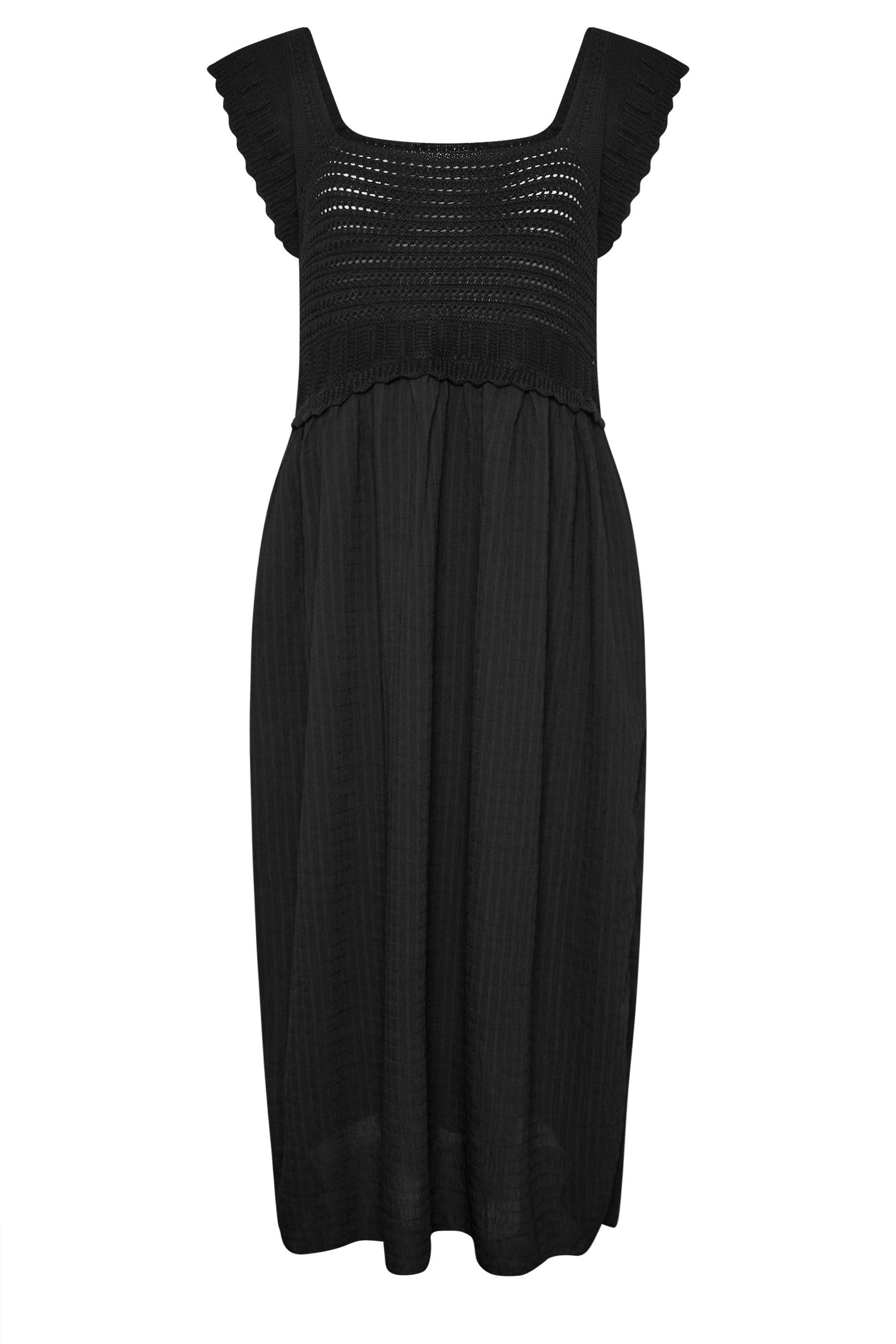 YOURS Plus Size Black Crochet Detail Woven Dress | Yours Clothing 6