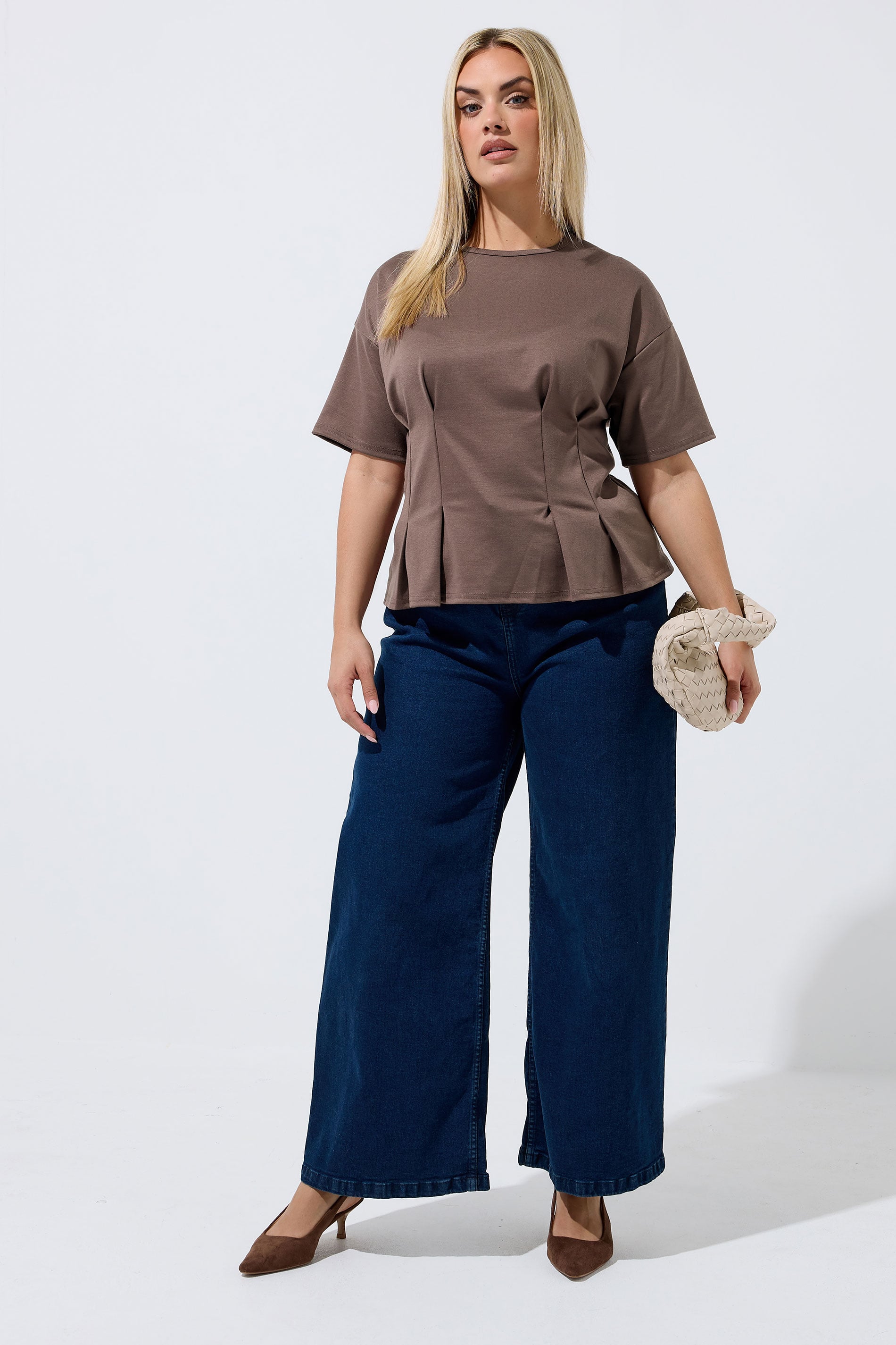 LIMITED COLLECTION Plus Size Mocha Brown Cinched Waist T-Shirt | Yours Clothing 2