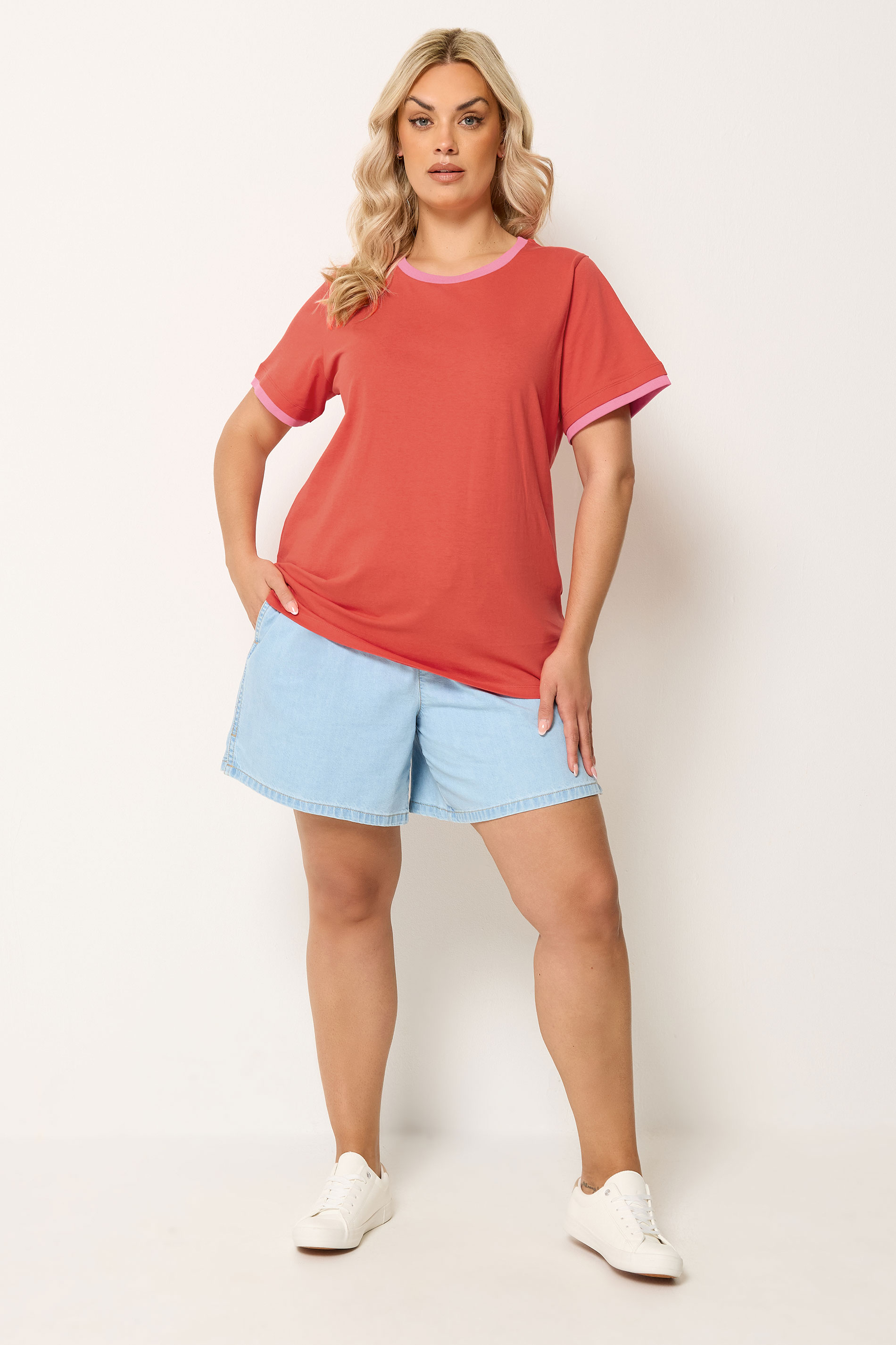 YOURS Plus Size Orange Contrast Trim T-Shirt | Yours Clothing 1