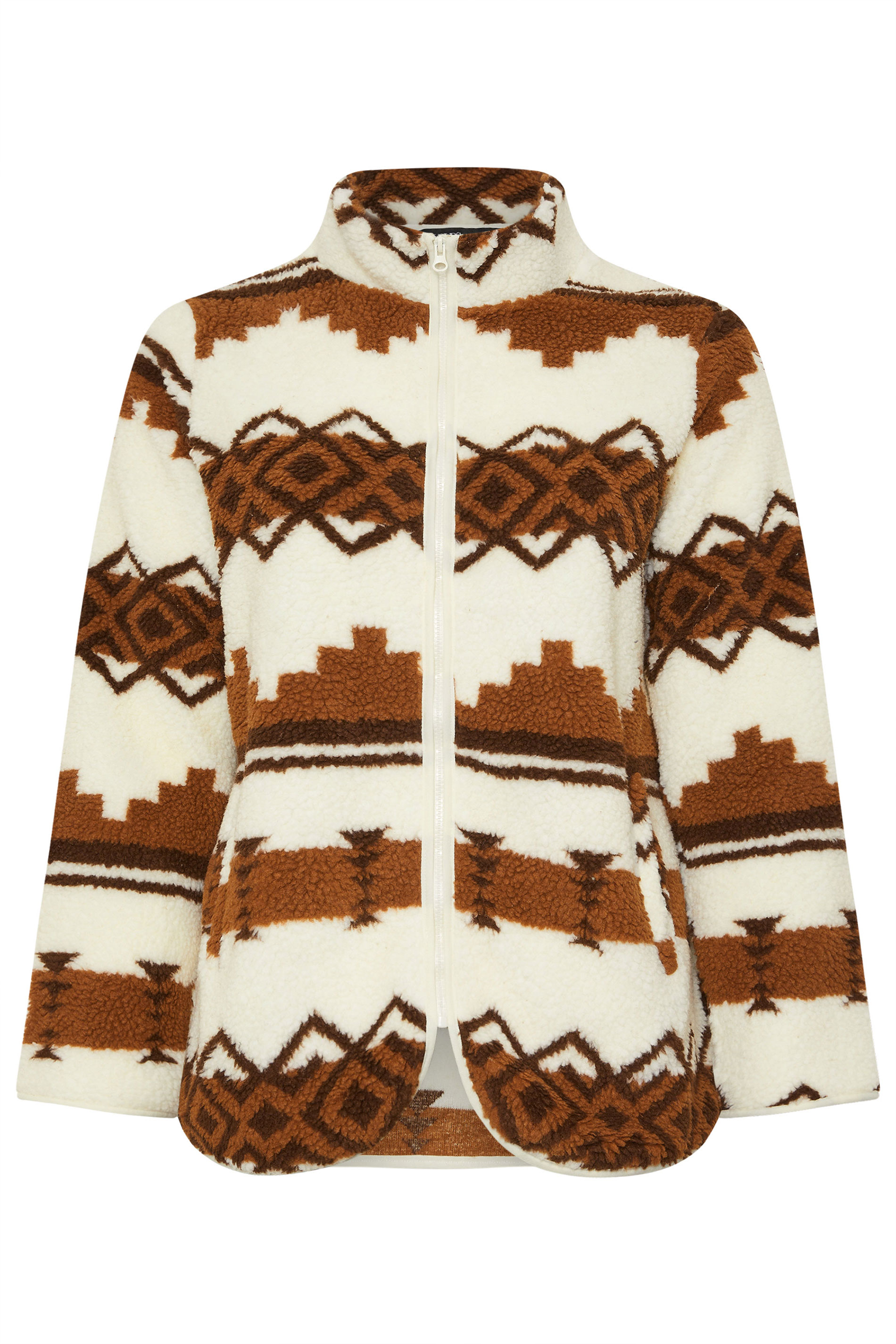 YOURS Plus Size Chocolate Brown Fairisle Borg Fleece Jacket | Yours Clothing 9