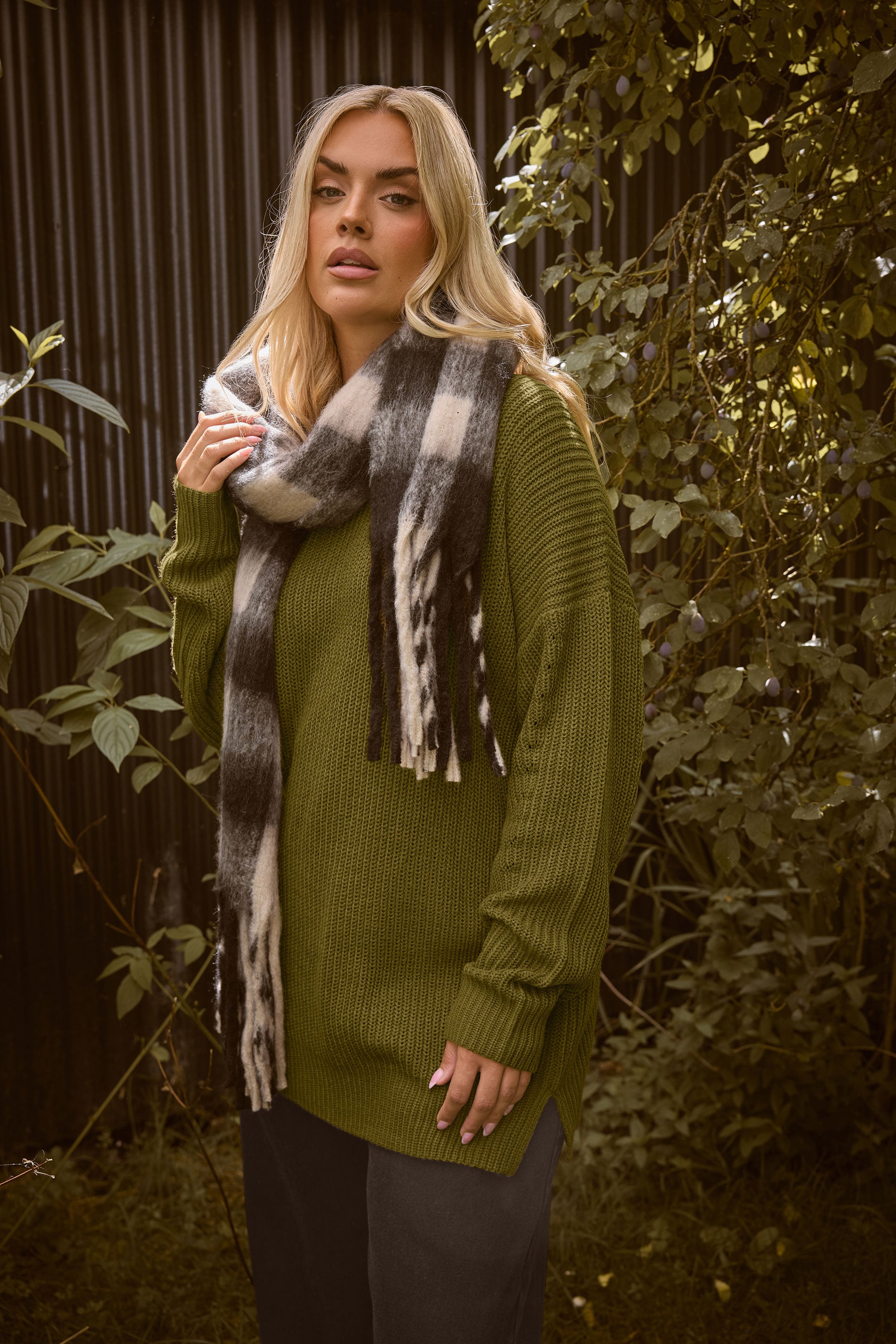 YOURS Plus Size Olive Green Drop Shoulder Jumper | Yours Clothing 1