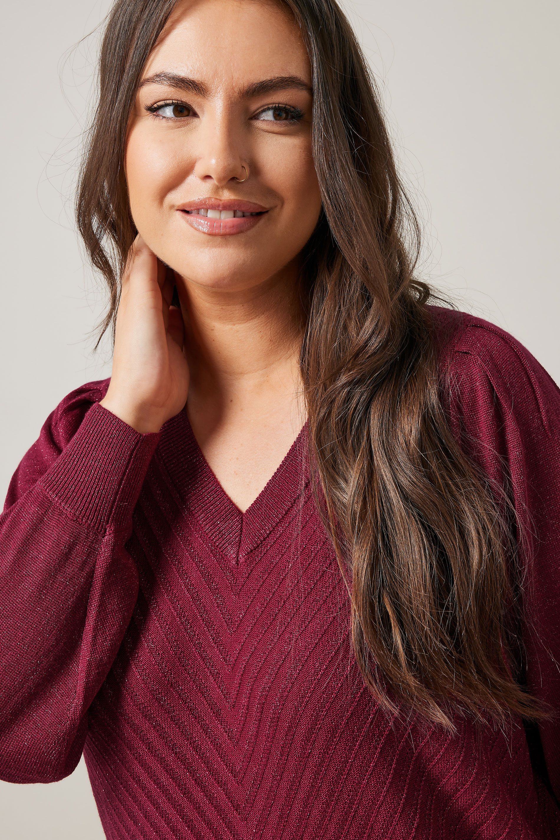 EVANS Plus Size Burgundy Red Metallic Knitted Jumper | Evans 5