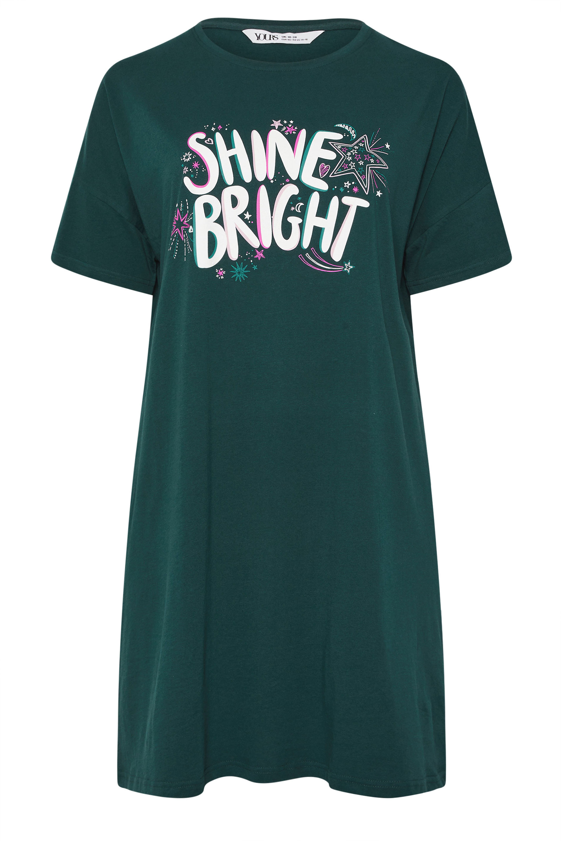 YOURS Plus Size Green 'Shine Bright' Sleep Tee Nightdress | Yours Clothing 6