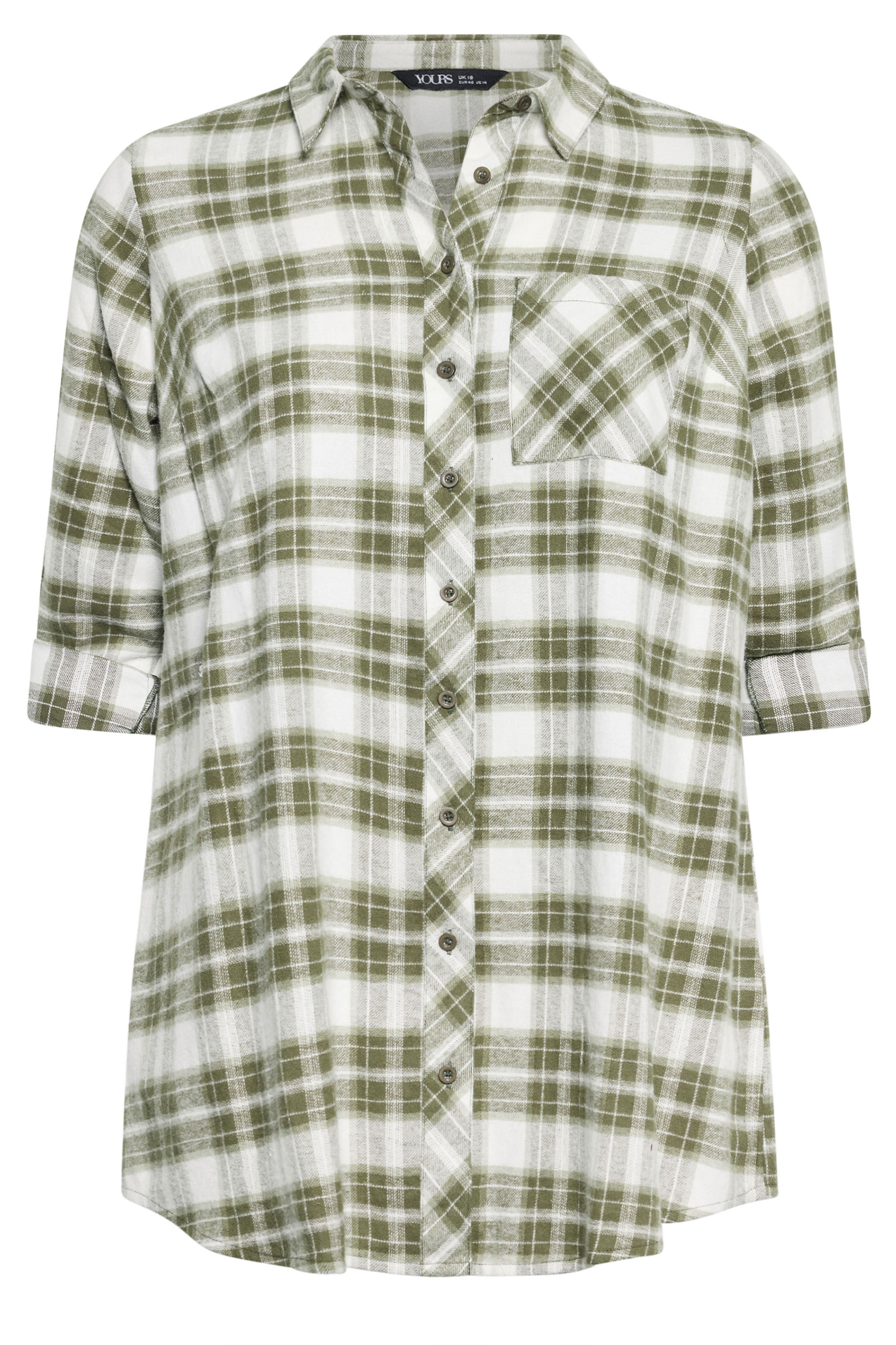 YOURS Plus Size Khaki Green Check Boyfriend Shirt | Yours Clothing 5
