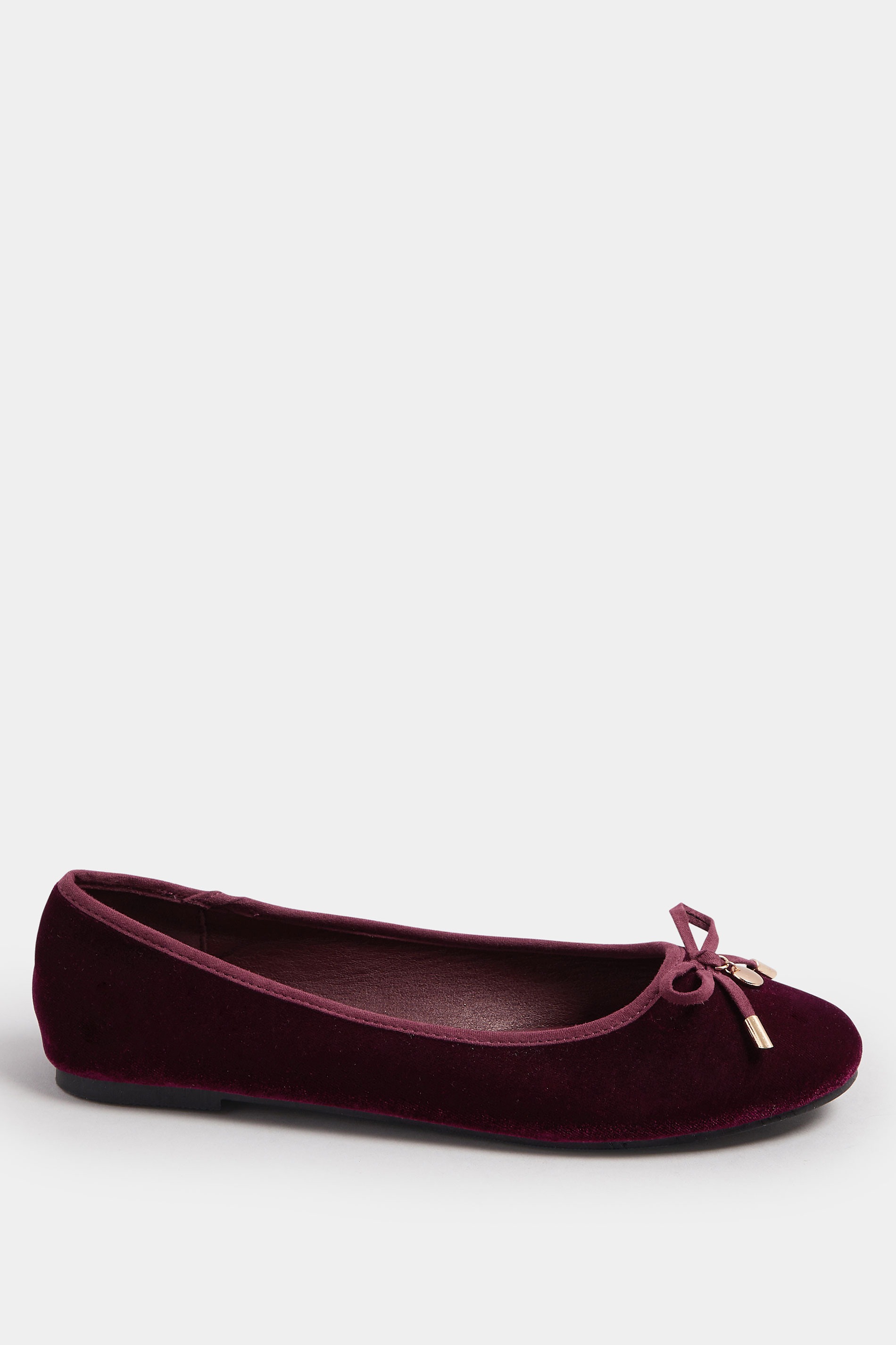 LTS Burgundy Red Velvet Bow Ballerina Pumps In Standard Fit | Long Tall Sally 2