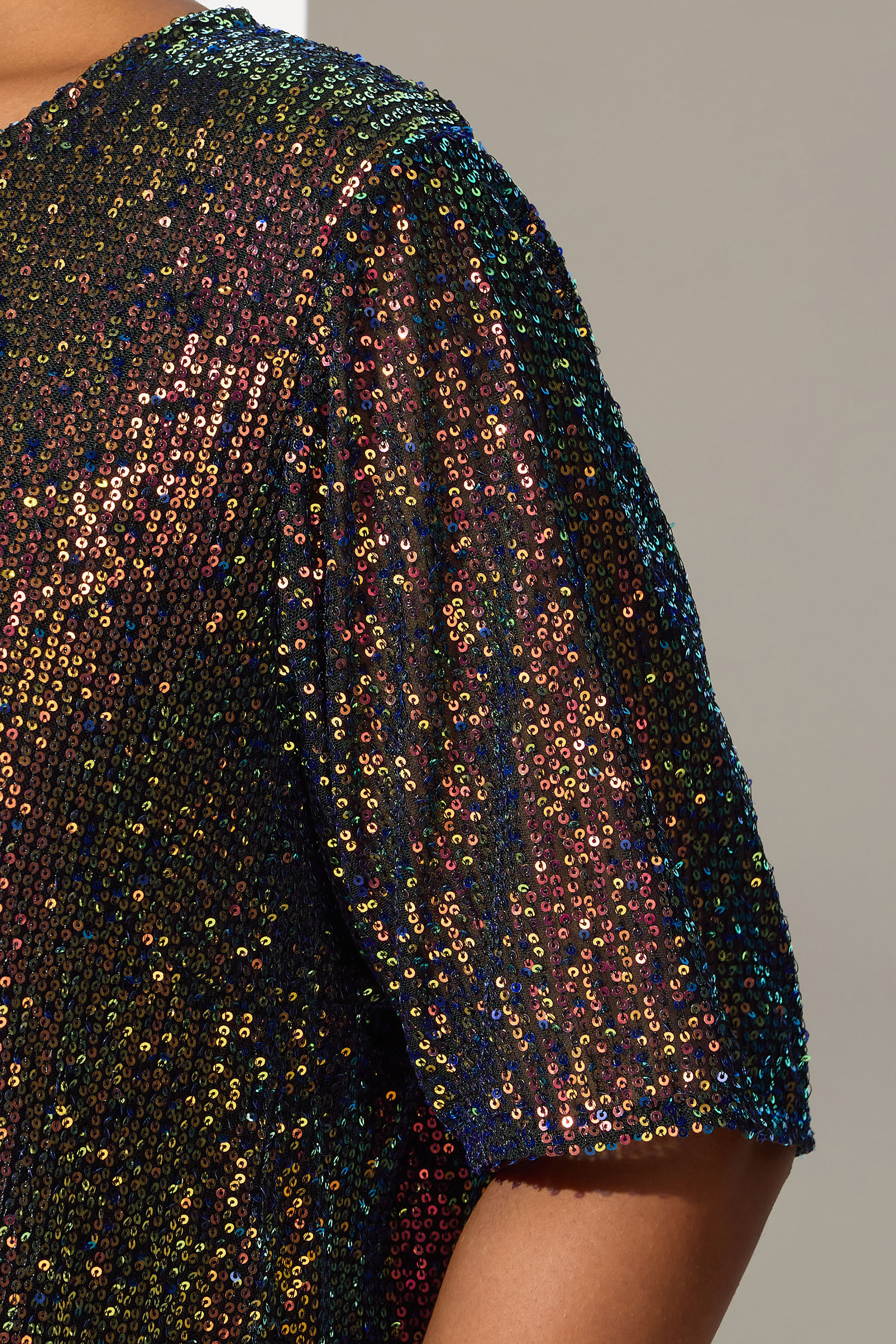 YOURS LONDON Plus Size Black Multicoloured Sequin T-Shirt | Yours Clothing 4