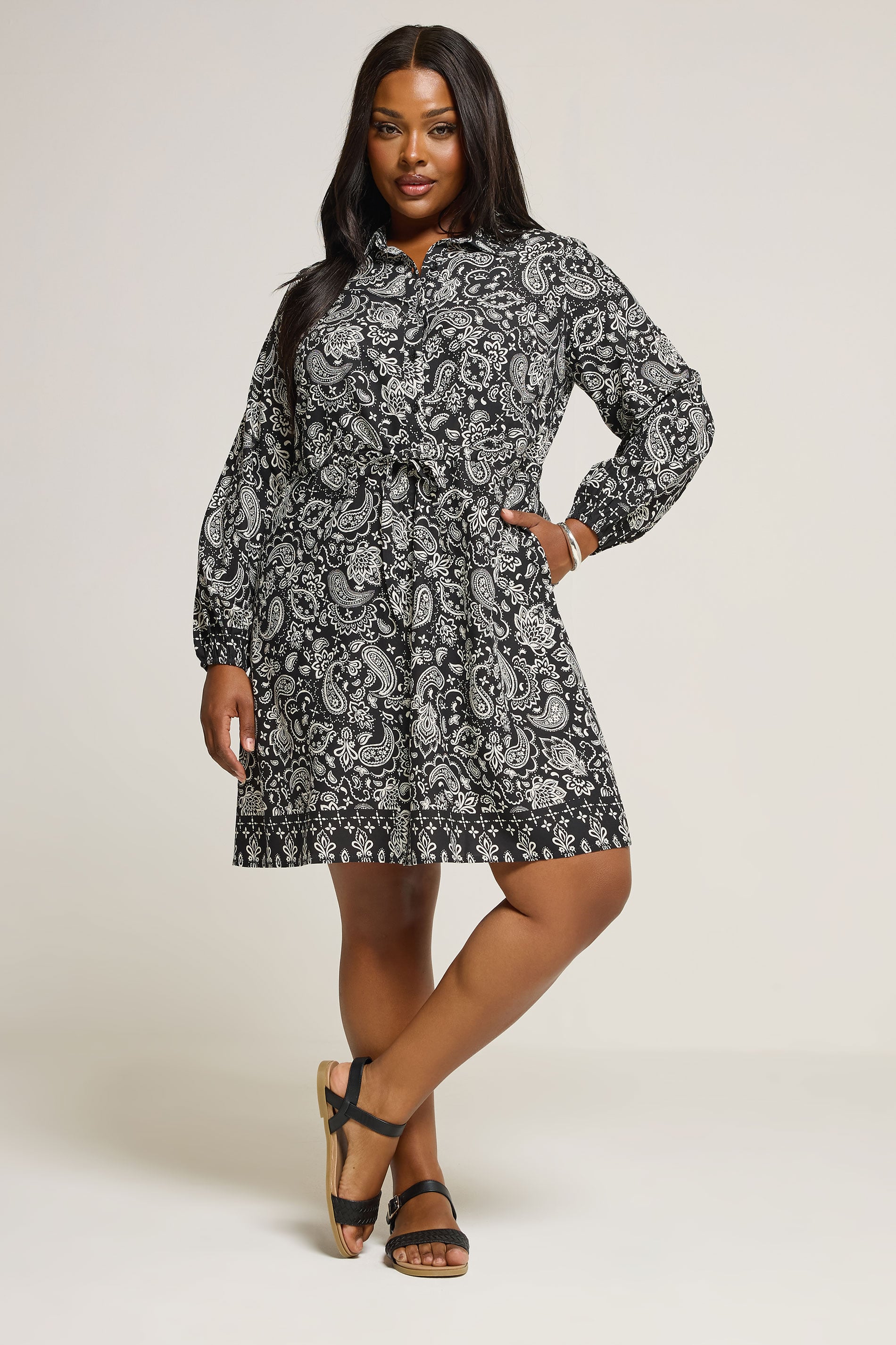 YOURS Plus Size Black Paisley Print Mini Shirt Dress | Yours Clothing 1