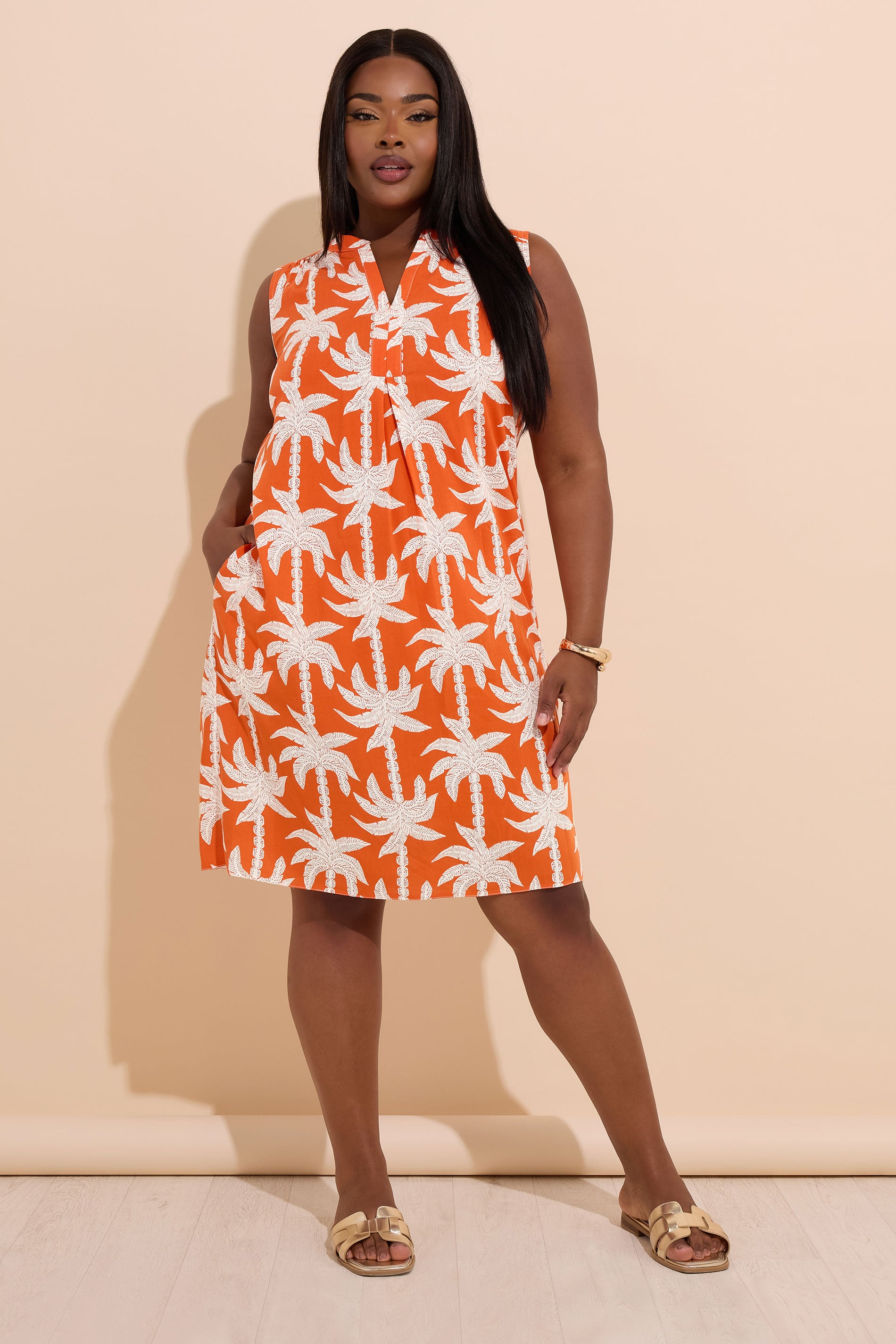 YOURS Plus Size Orange Palm Tree Print Mini Dress | Yours Clothing 3